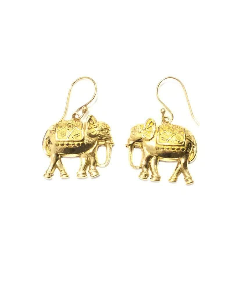 A pair of stylish elephant earrings made from brass and silver, featuring intricate detailing and an adjustable design, perfect for sensitive skin.