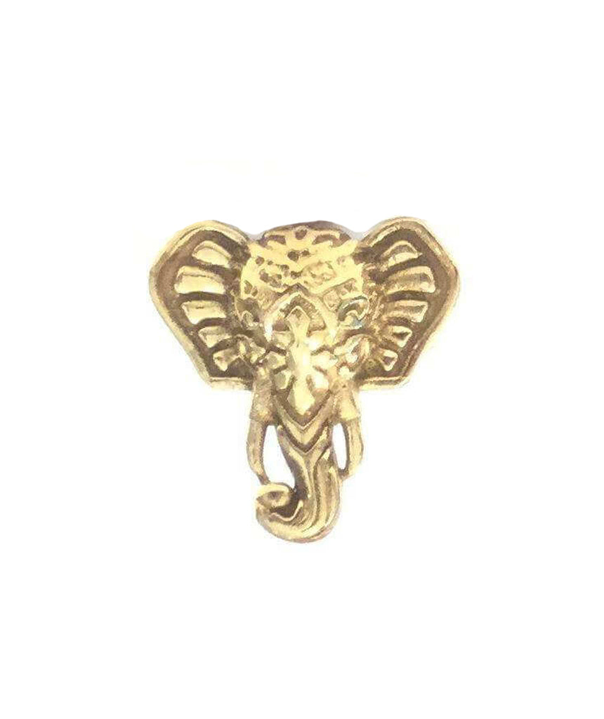 A stunning Elephant Head Ring in brass, showcasing intricate details and an adjustable design, available in silver and gold finishes.