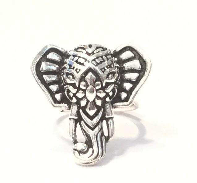 A stunning Elephant Head Ring in brass, showcasing intricate details and an adjustable design, available in silver and gold finishes.