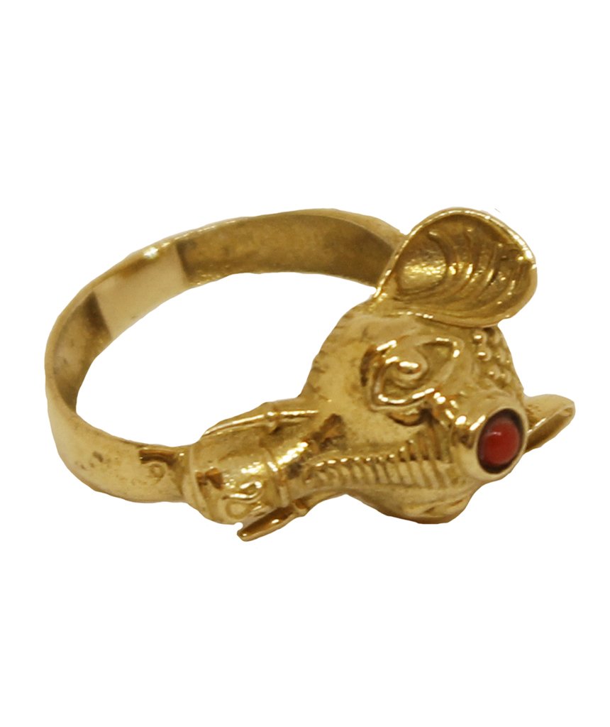 A beautifully crafted elephant ring featuring a semi precious stone, available in gold and silver finishes, showcasing intricate details.