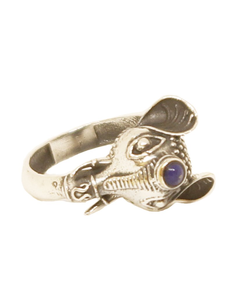 A beautifully crafted elephant ring featuring a semi precious stone, available in gold and silver finishes, showcasing intricate details.