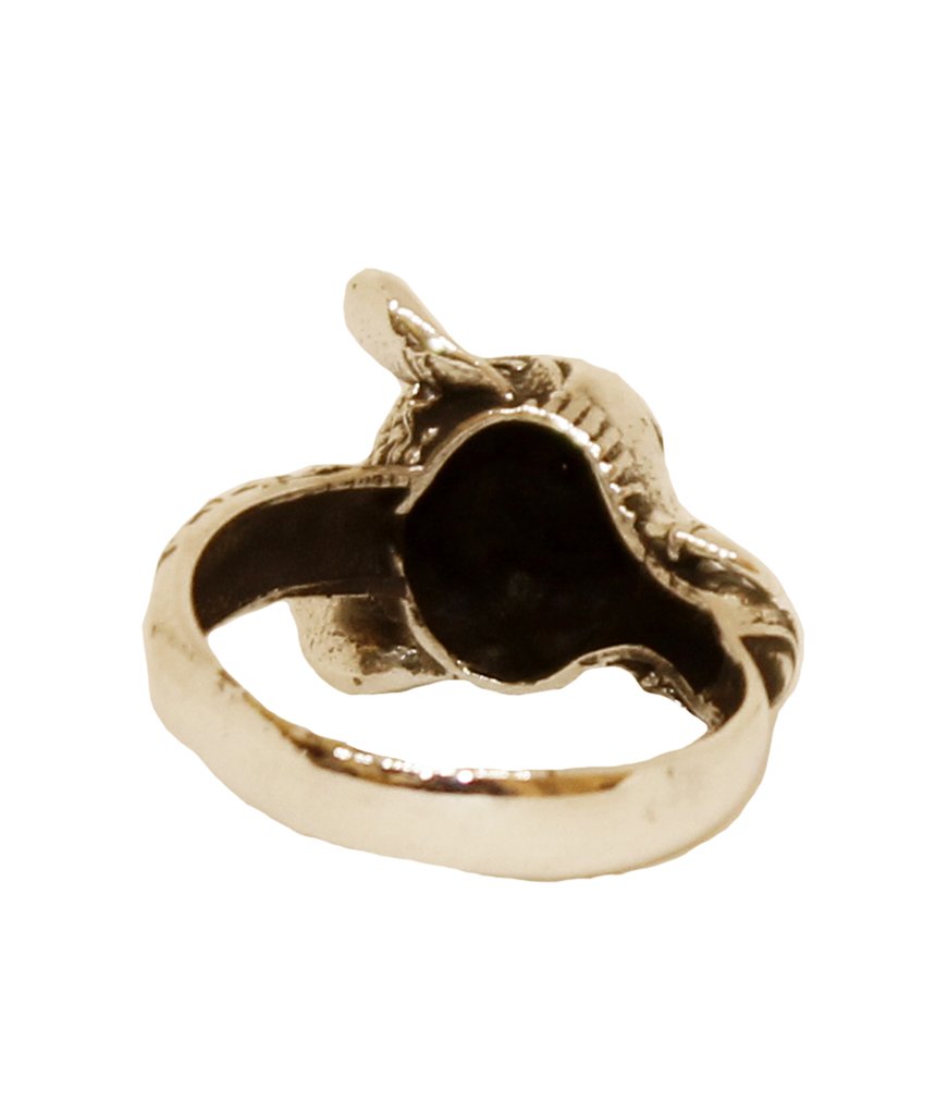 A beautifully crafted elephant ring featuring a semi precious stone, available in gold and silver finishes, showcasing intricate details.