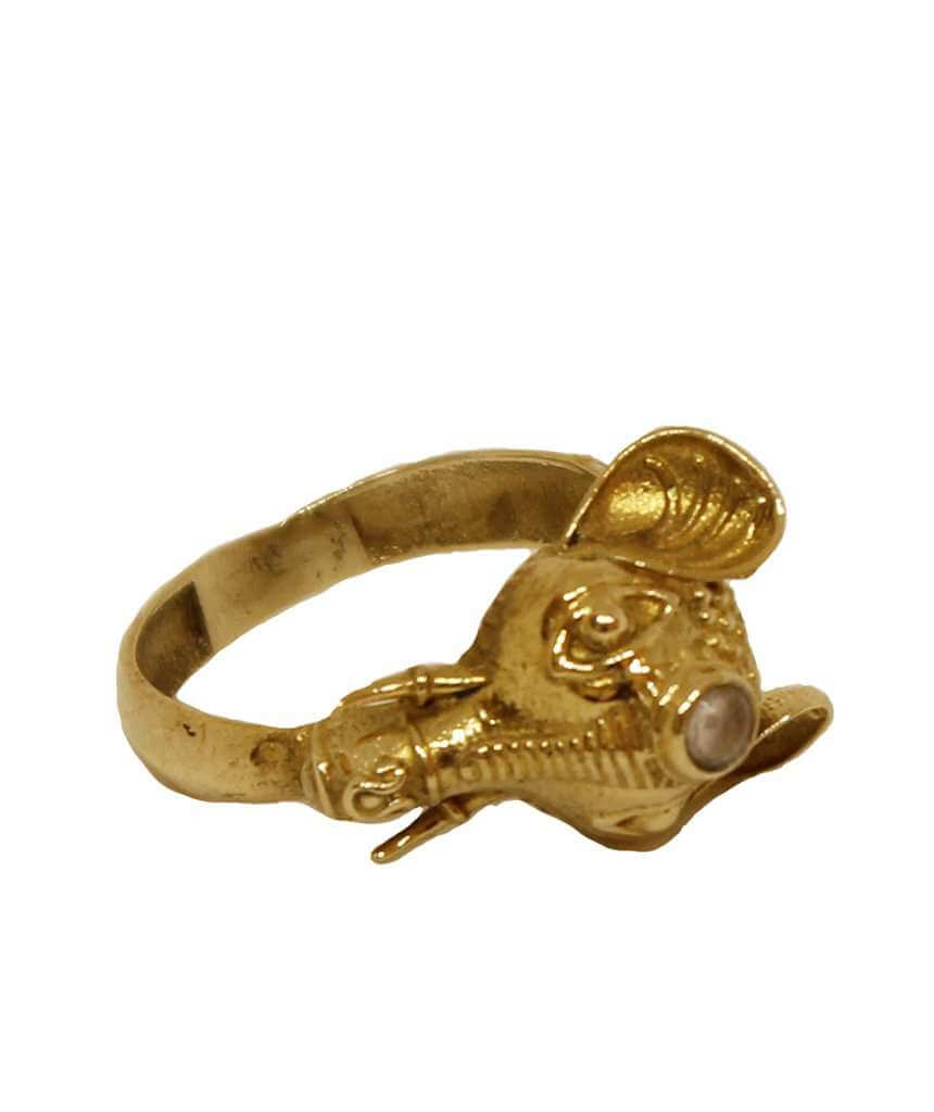 A beautifully crafted elephant ring featuring a semi precious stone, available in gold and silver finishes, showcasing intricate details.