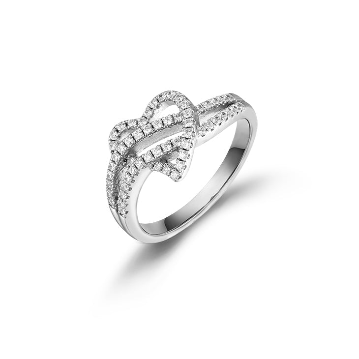 Elevated heart ring made of 925 sterling silver with white sapphire, showcasing a beautiful heart design.