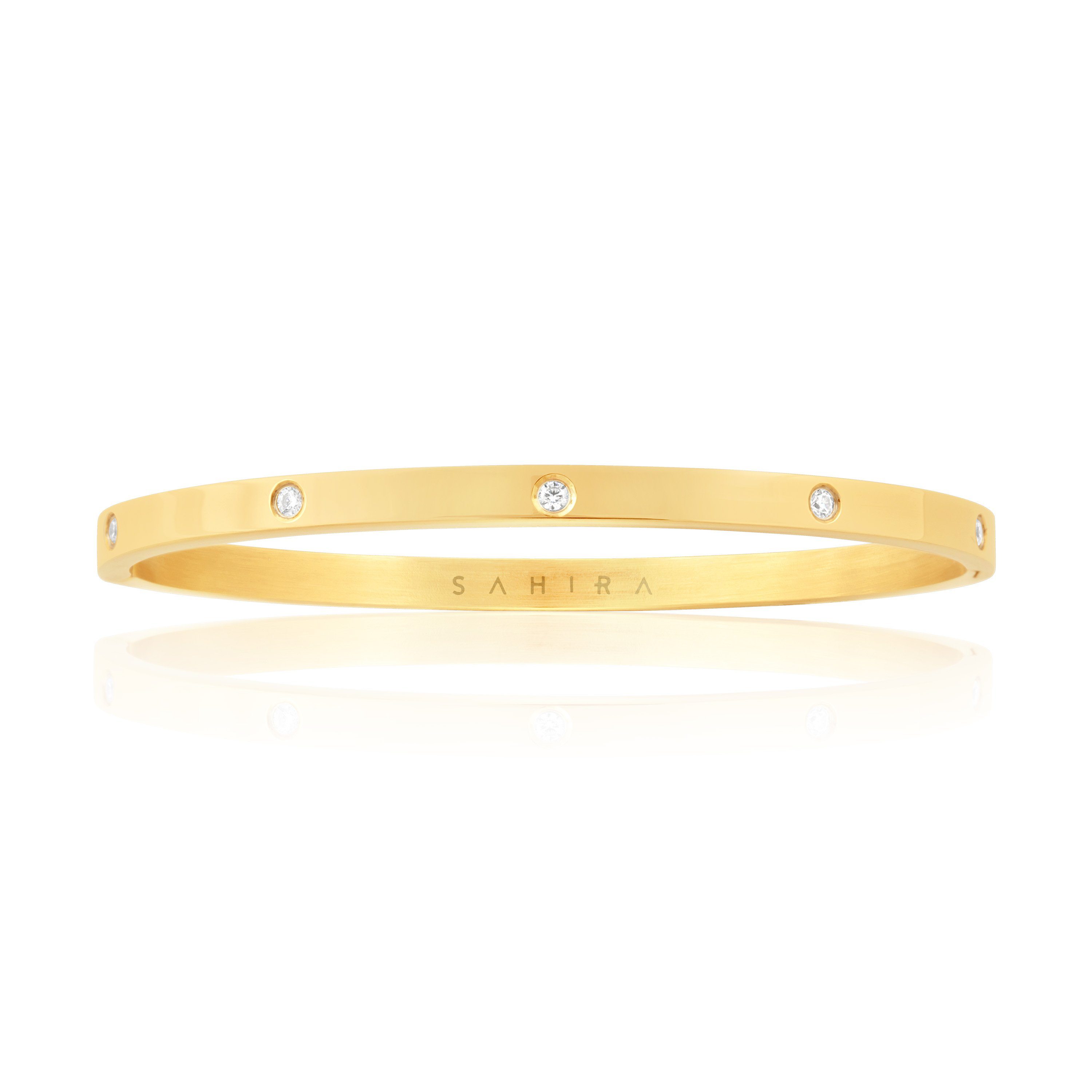 Elsie Eternity Bracelet featuring 18k gold plating on a stainless steel base, showcasing its elegant and versatile design.