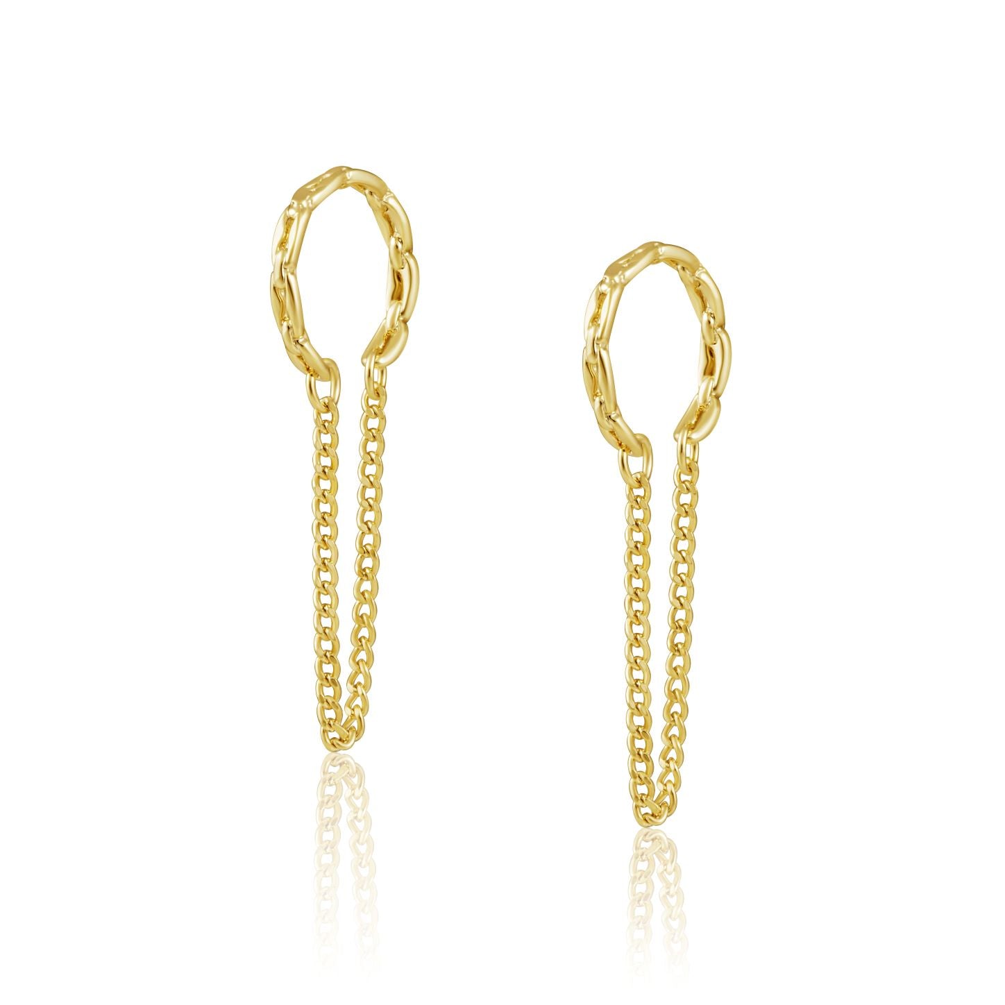 Emma Chain Ear Cuff featuring 18k plated stainless steel with a stylish chain drop detail, perfect for ear stacking.