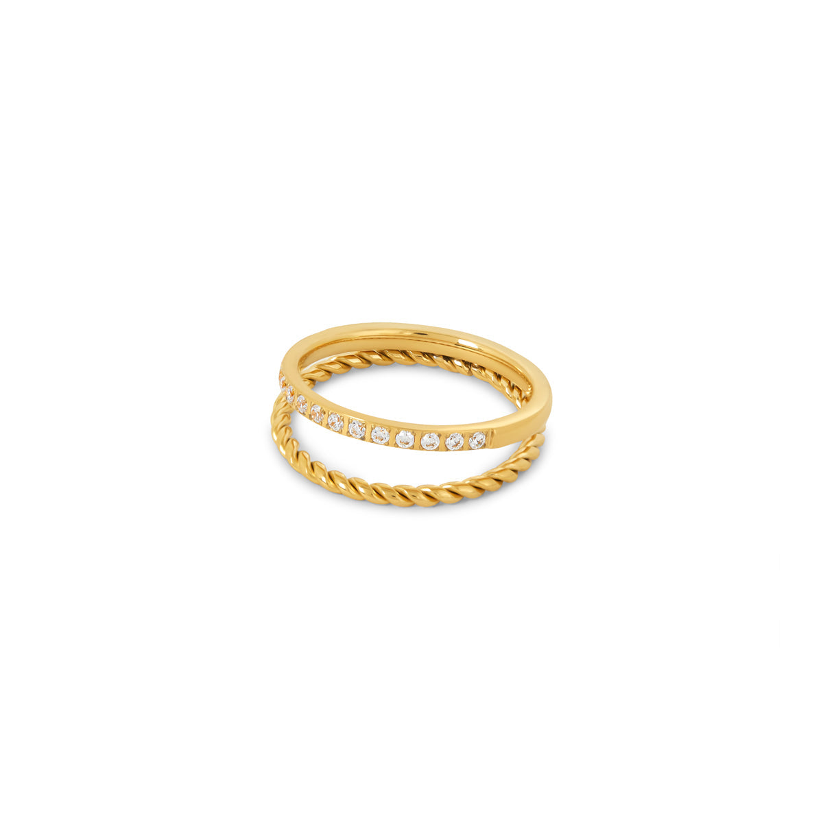 Eman Larissa Layered Ring in gold, showcasing its elegant layered design and premium finish.