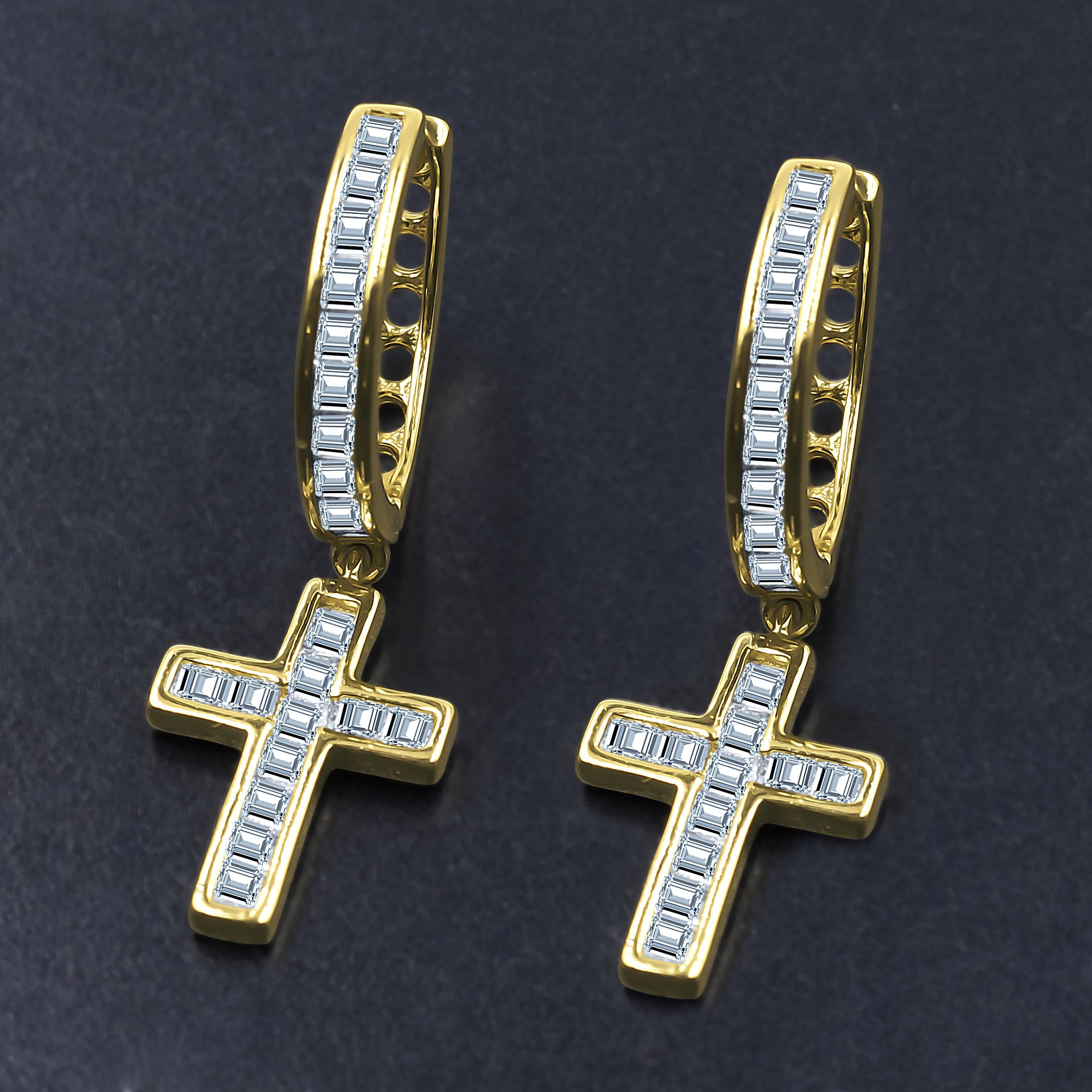 A pair of EMBLEM Silver Earrings featuring a cross design, crafted from 925 sterling silver and embellished with cubic zircon stones.