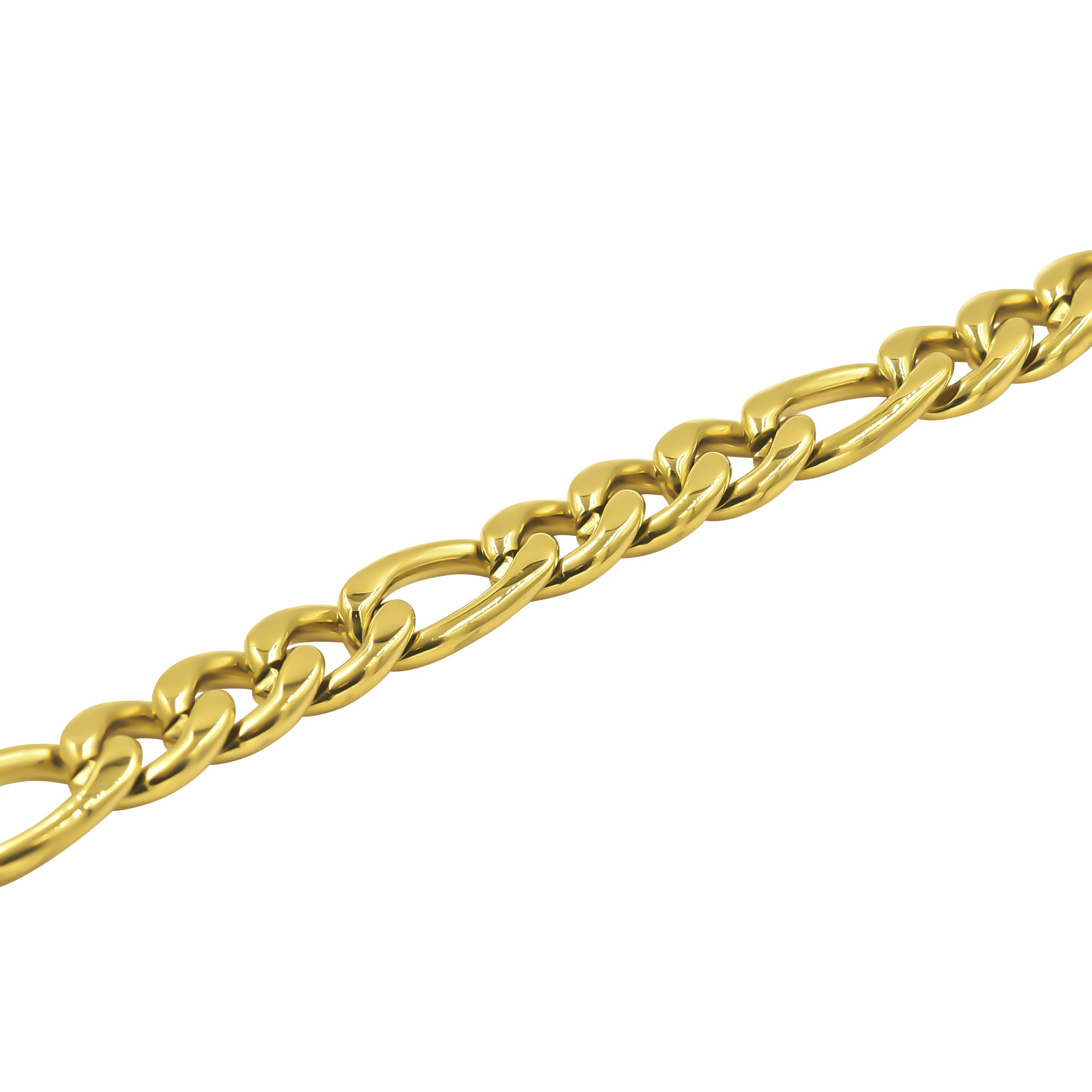 EMINENCE 12MM 8.5" Figaro Bracelet showcasing intricate design and luxurious gold finish.