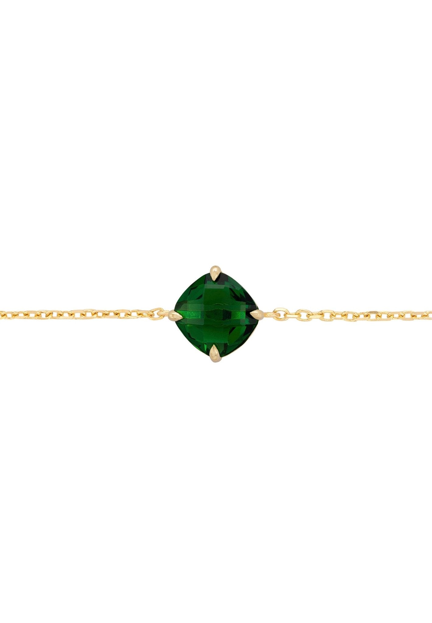 Empress Emerald Gemstone Bracelet featuring a vibrant emerald set in gold-dipped sterling silver, elegantly displayed in a gift box.