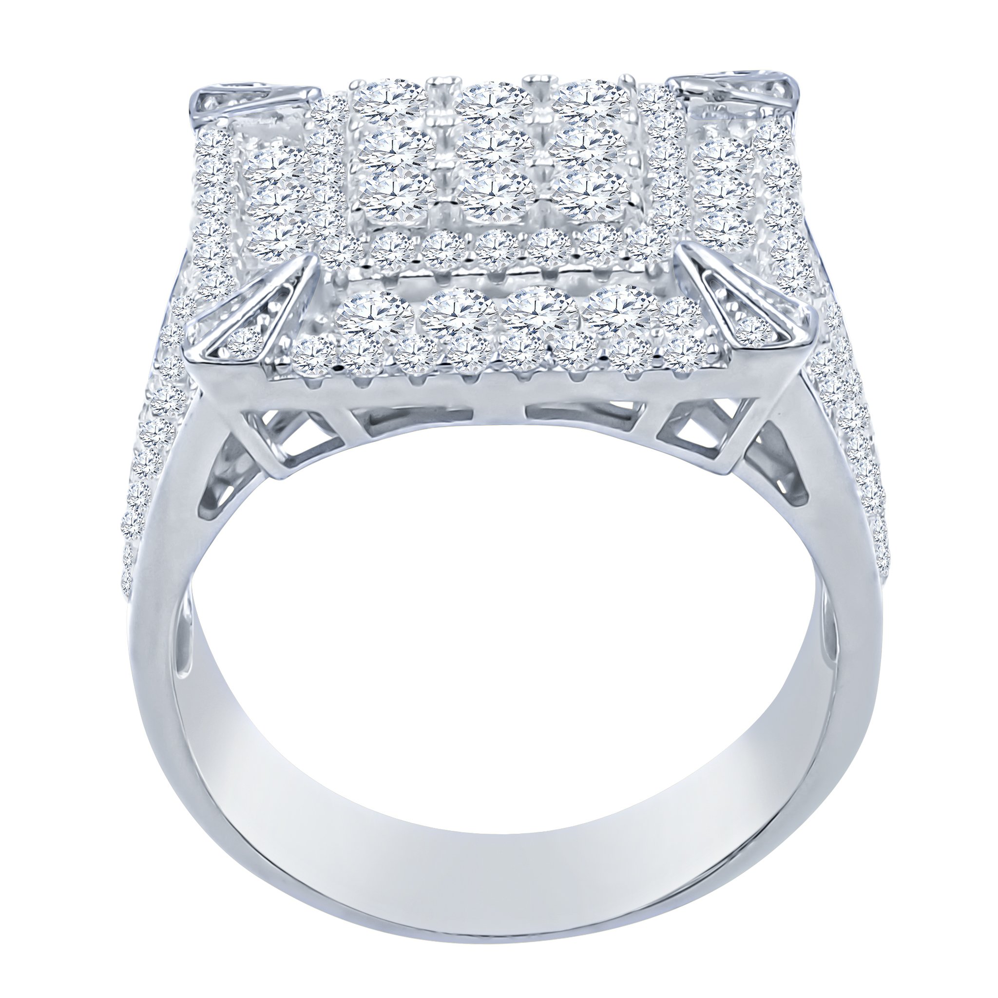 EMPYREAN Silver Ring featuring cubic zirconia stones in a square motif, crafted from 925 sterling silver.