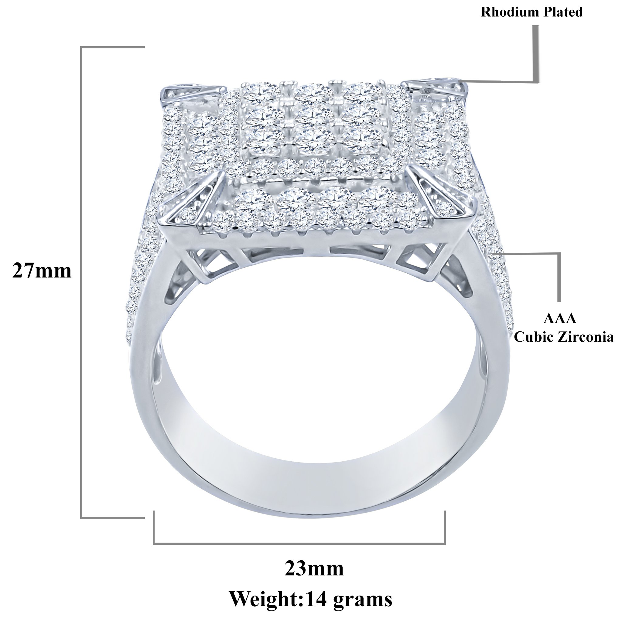 EMPYREAN Silver Ring featuring cubic zirconia stones in a square motif, crafted from 925 sterling silver.