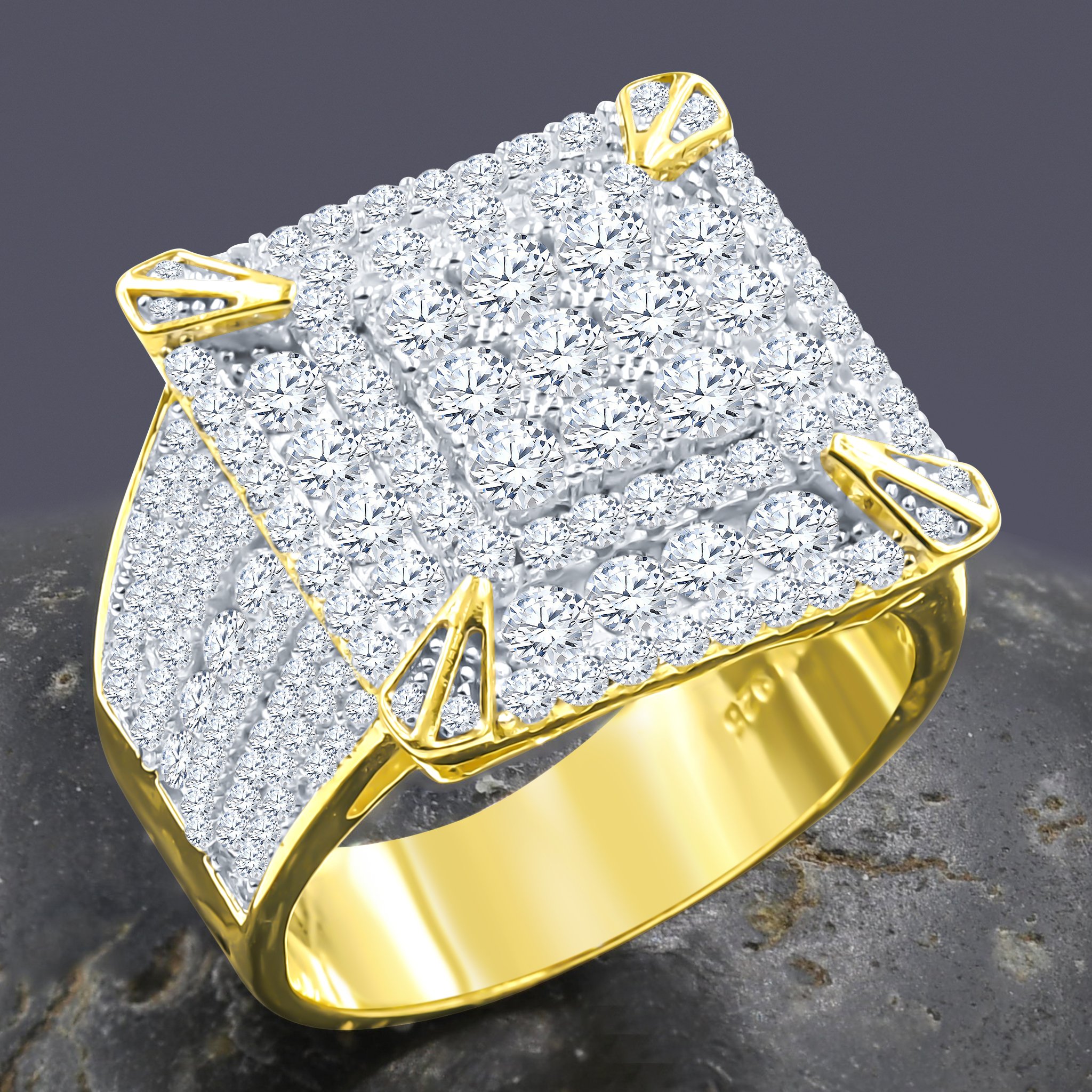 EMPYREAN Silver Ring featuring cubic zirconia stones in a square motif, crafted from 925 sterling silver.