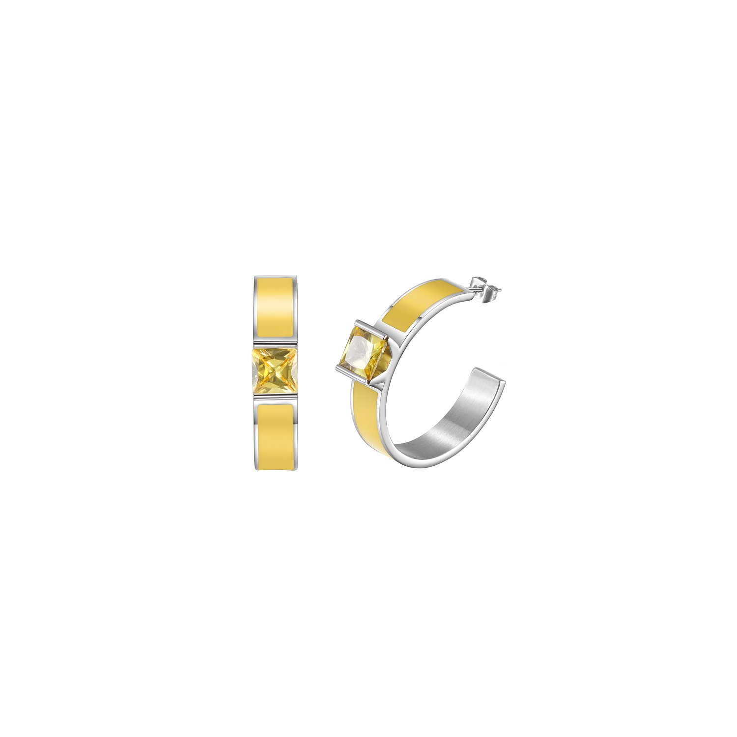 Elegant Enamel CZ Hoop Earrings made from hypoallergenic stainless steel with gold plating and sparkling cubic zirconia.