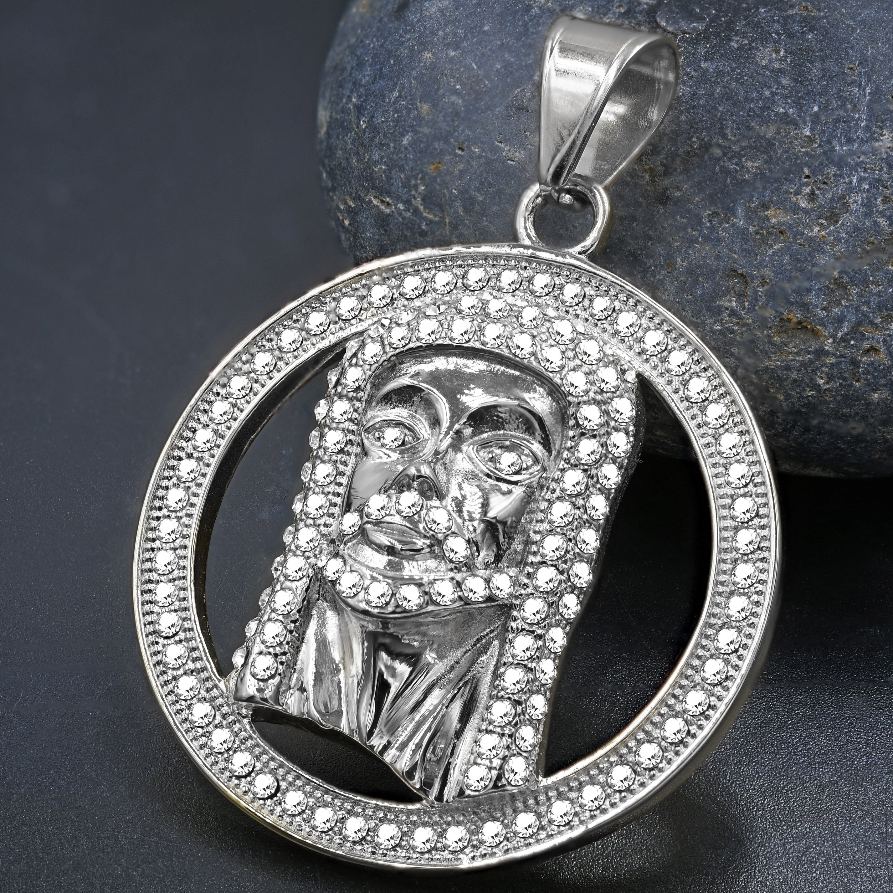 ENDEARING Steel Pendant featuring ancient Egyptian design with gold plating and cubic zirconia stones, elegantly handcrafted.