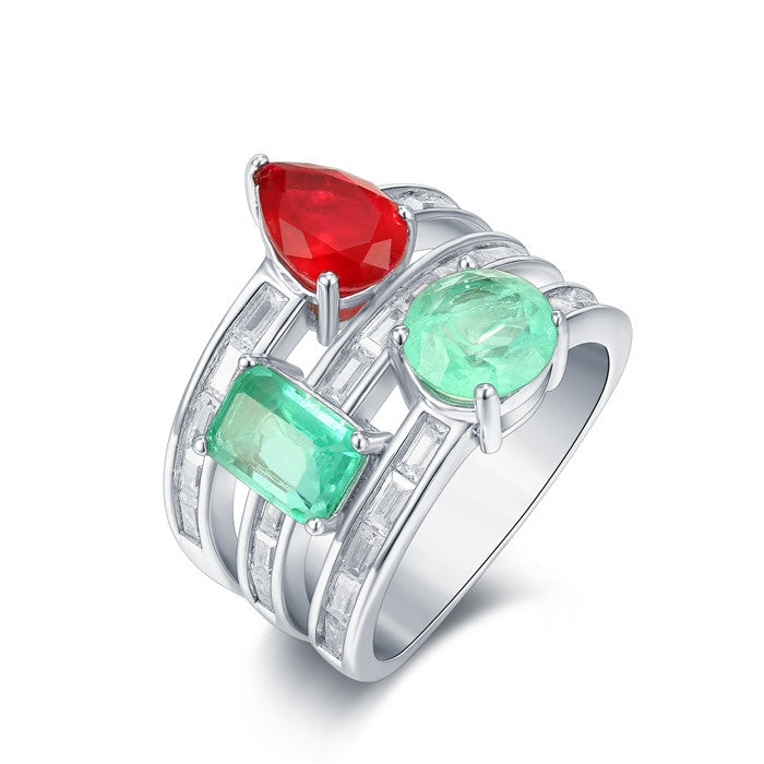 Energetive Tourmaline Ring featuring a vibrant blue paraiba stone set in 925 sterling silver with white gold finish.