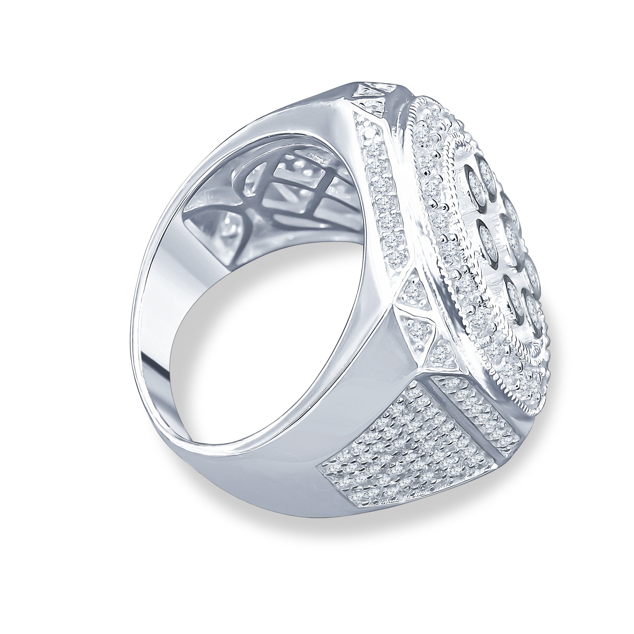 A stunning ENORMOUS 925 Silver Ring featuring micro-pave cubic zircon stones, elegantly designed for a luxurious look.