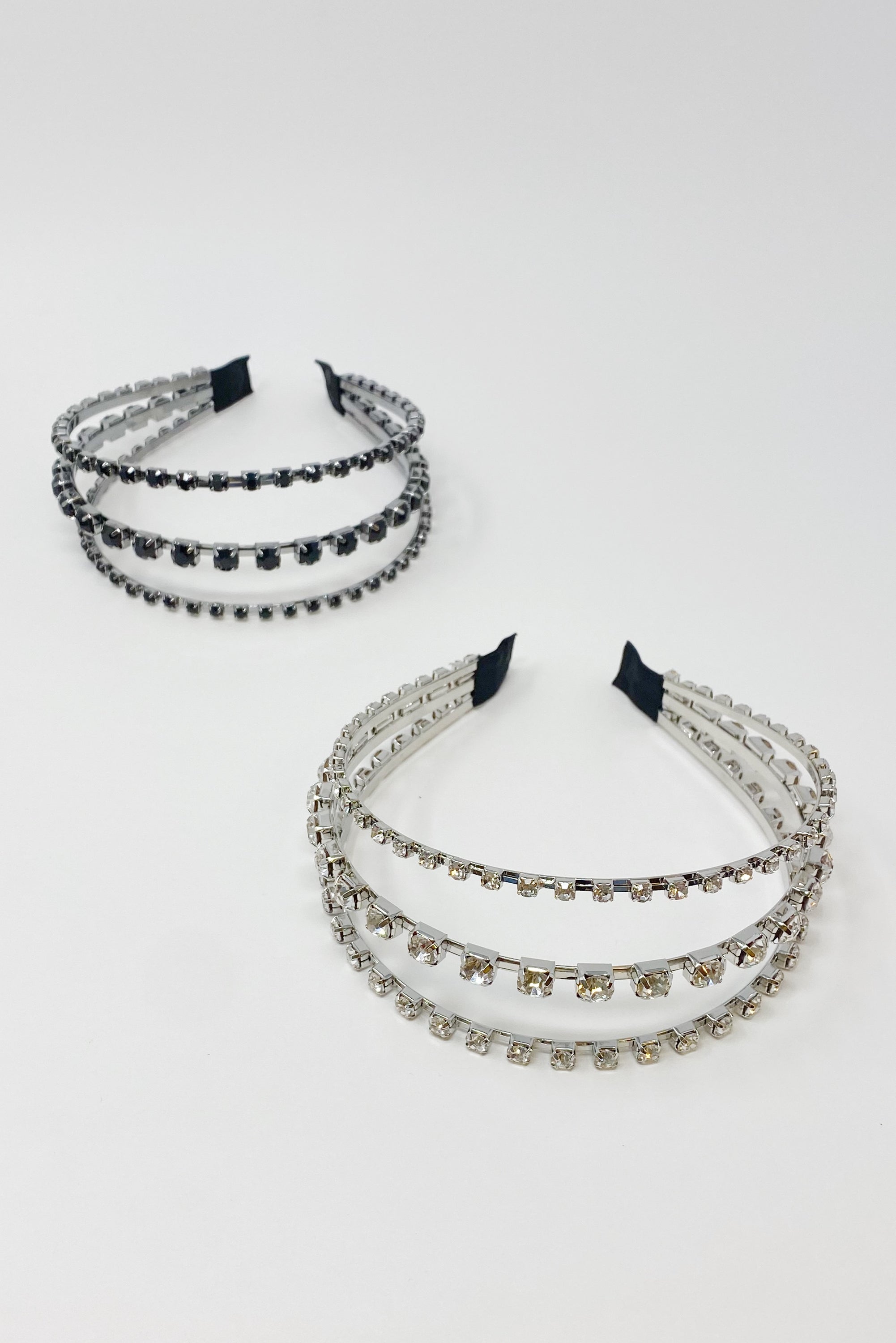 Ensemble Of Shine Headband featuring three embellished rows and soft edges for comfort.