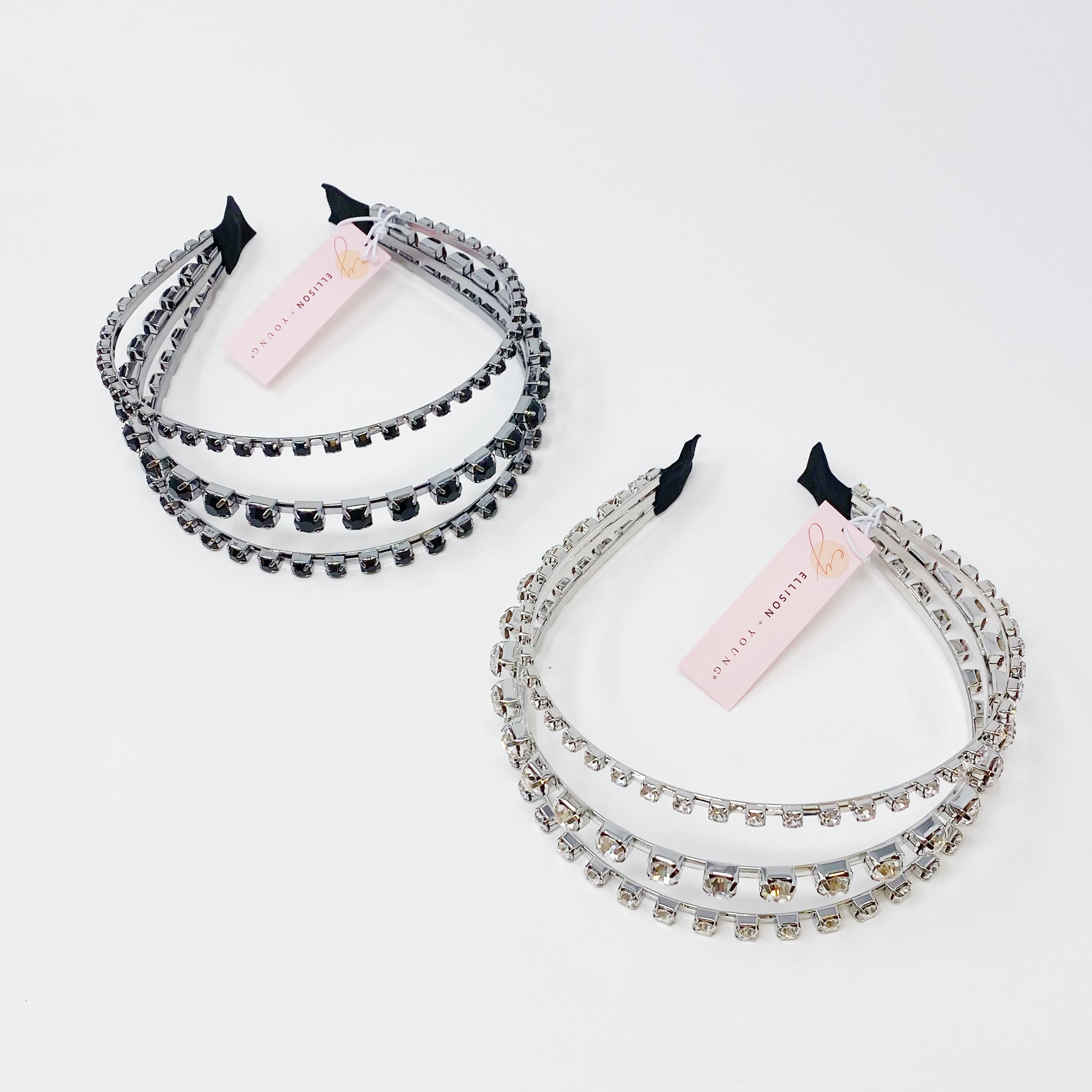 Ensemble Of Shine Headband featuring three embellished rows and soft edges for comfort.