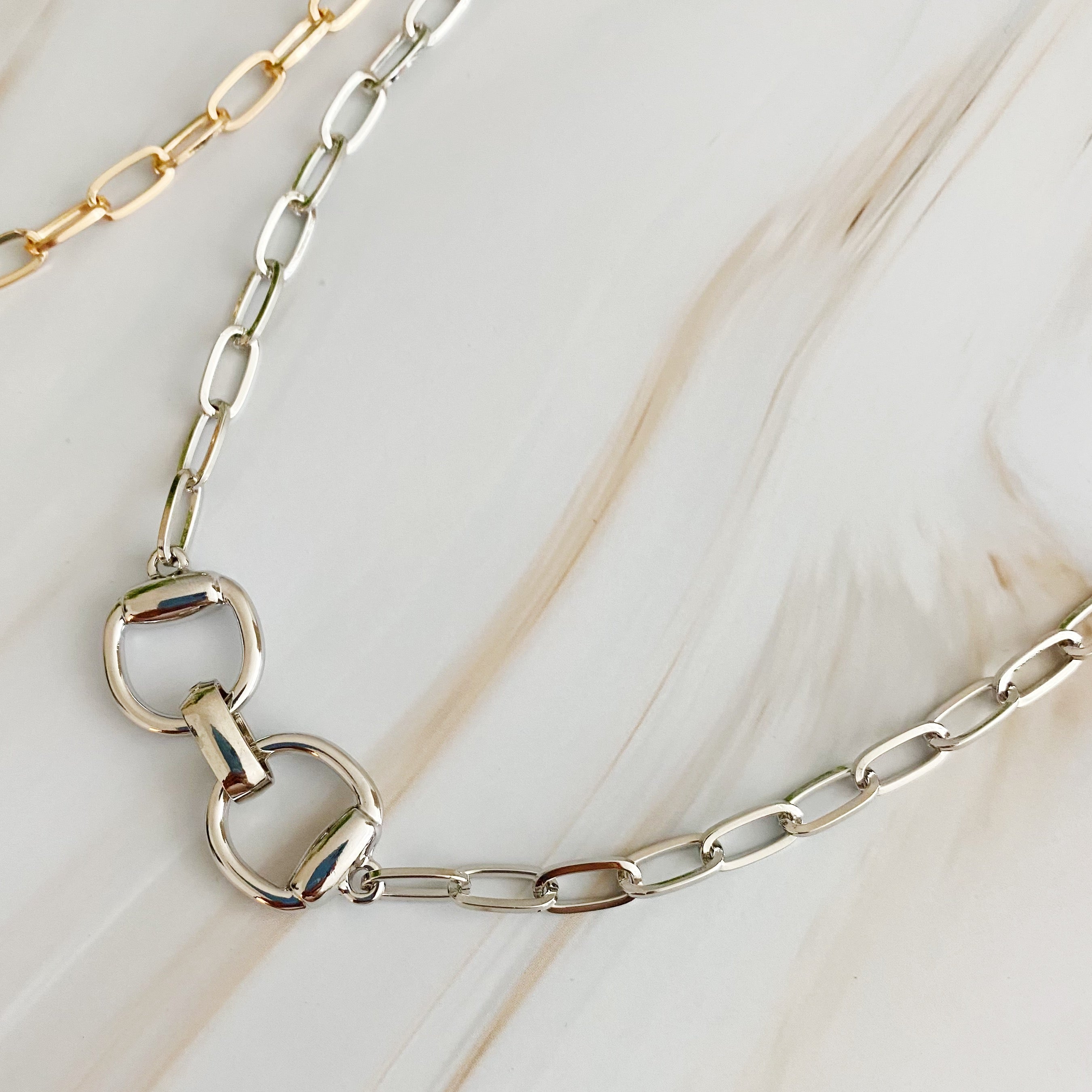 Equestrian Pendant Chain Necklace featuring a designer-inspired buckle, elegant and stylish design.