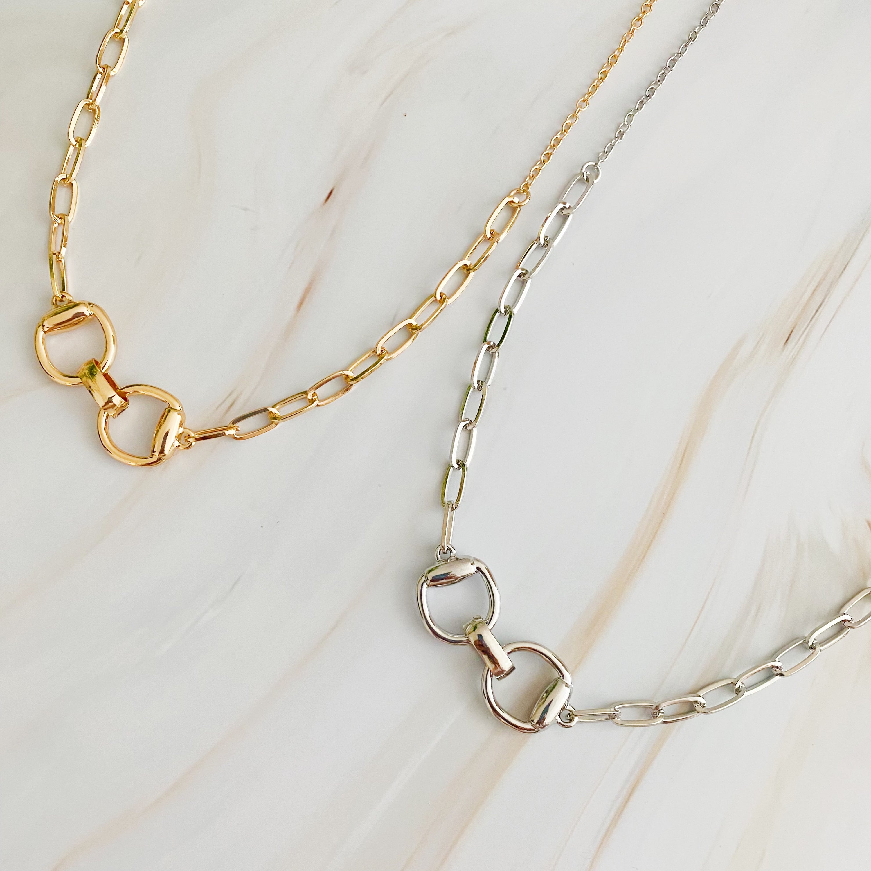 Equestrian Pendant Chain Necklace featuring a designer-inspired buckle, elegant and stylish design.