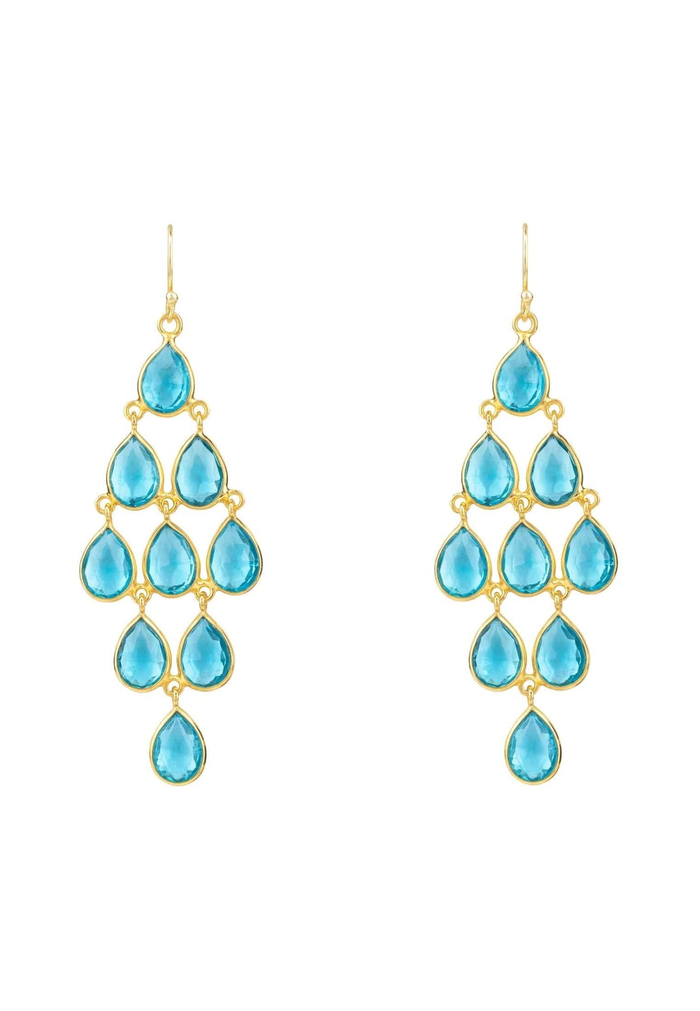 Erviola Gemstone Cascade Earrings featuring Blue Topaz, designed with teardrop gemstones and a polished gold finish.