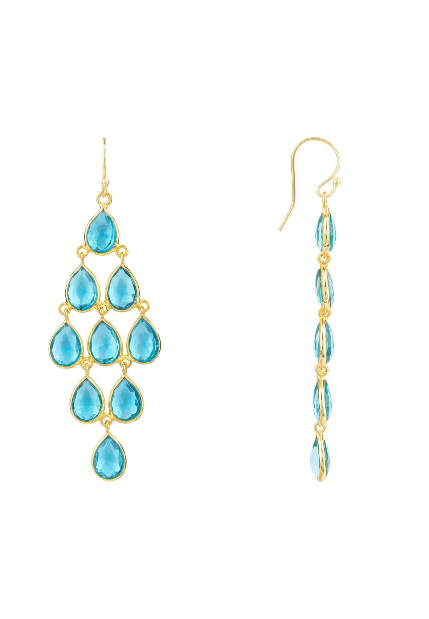 Erviola Gemstone Cascade Earrings featuring Blue Topaz, designed with teardrop gemstones and a polished gold finish.