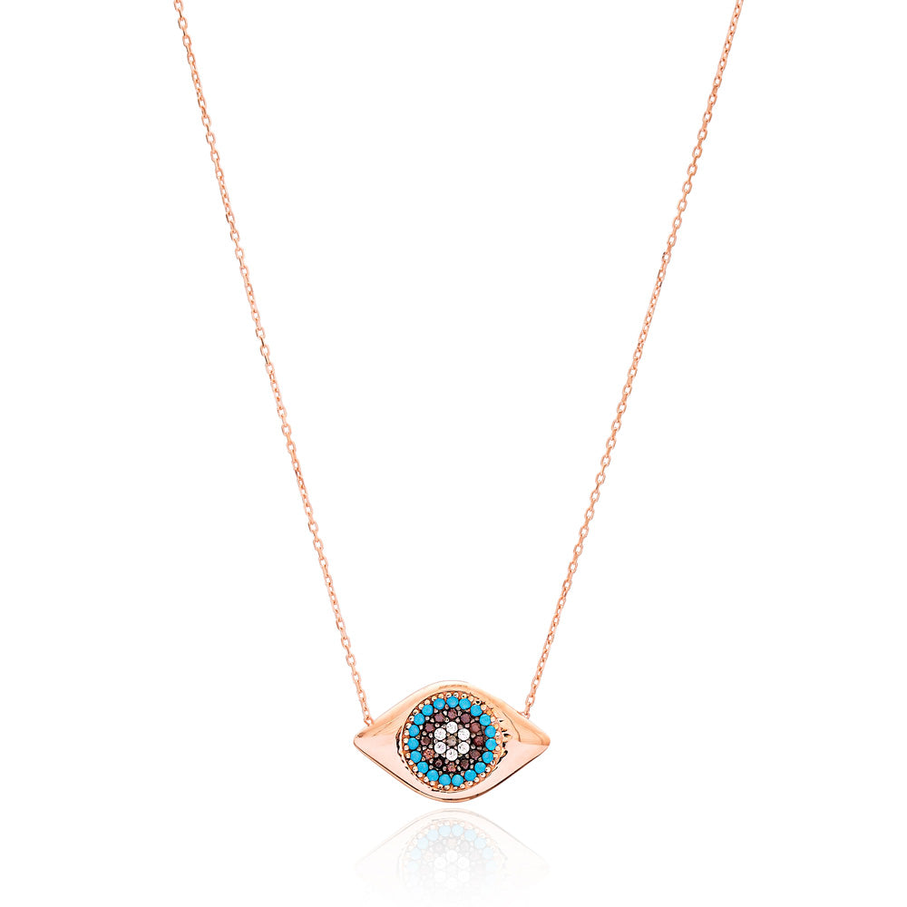 ESFIR Necklace featuring a marquise-shaped evil eye pendant in polished 925 sterling silver with yellow gold plating.