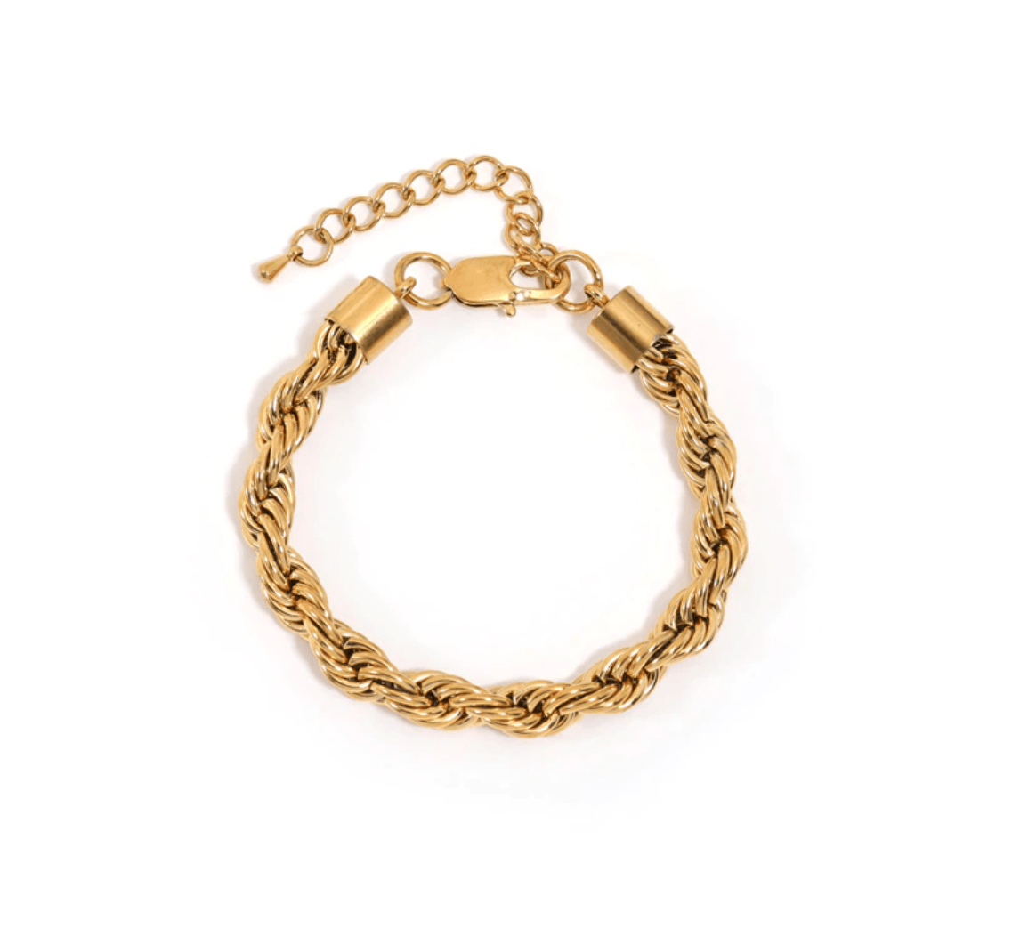 Esmeralda 8mm Twist Bracelet in gold, showcasing a chunky design with a luxurious finish, perfect for any occasion.