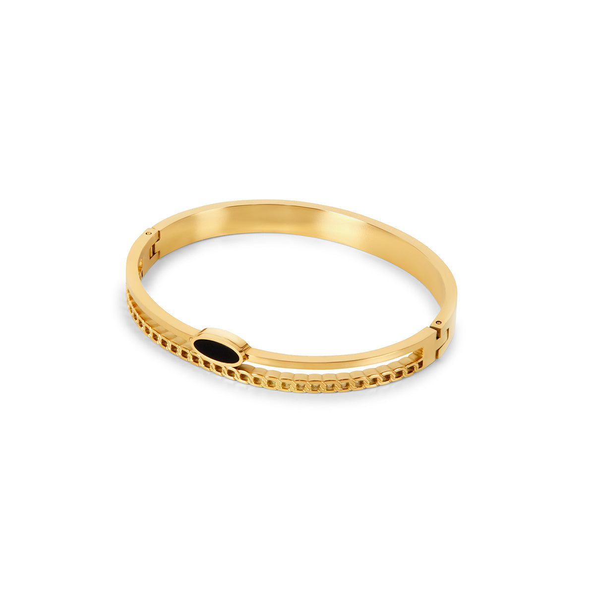 Esra Oval Onyx Layered Bangle in gold, showcasing its elegant design and premium quality materials.