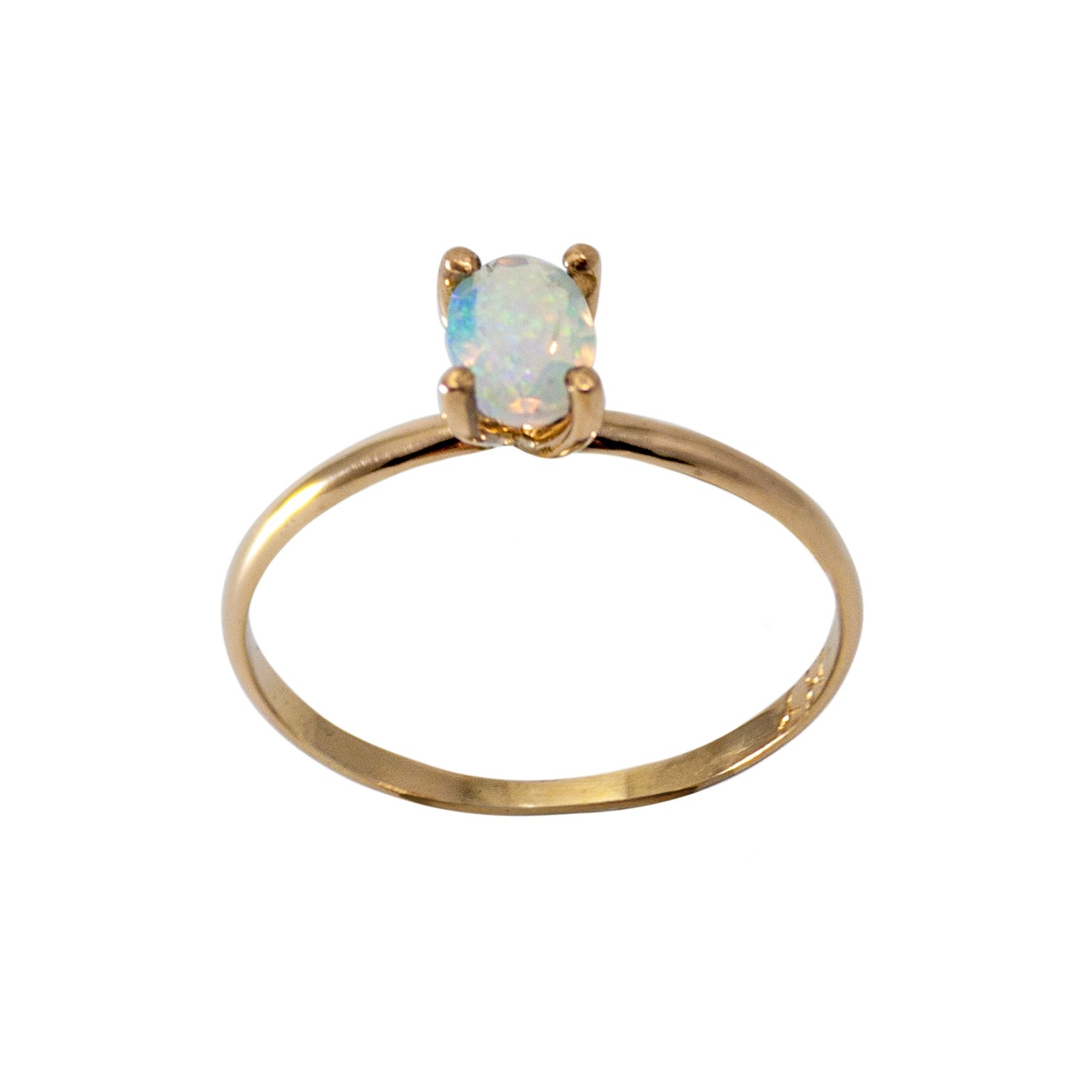 Ethiopian Opal Oval Solitaire Ring in 14k Gold Filled setting, showcasing vibrant colors and brilliant cut.