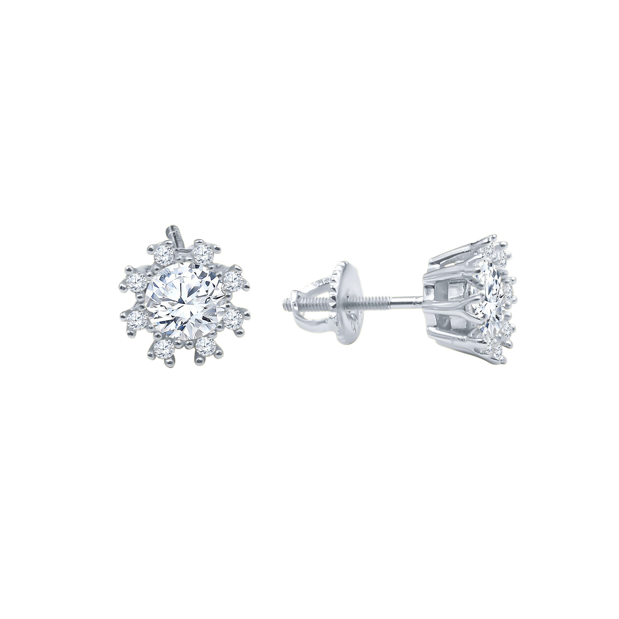 ETOILE Screw Back Earrings featuring a pivot gem surrounded by sparkling cubic zirconia stones, elegantly designed for secure wear.