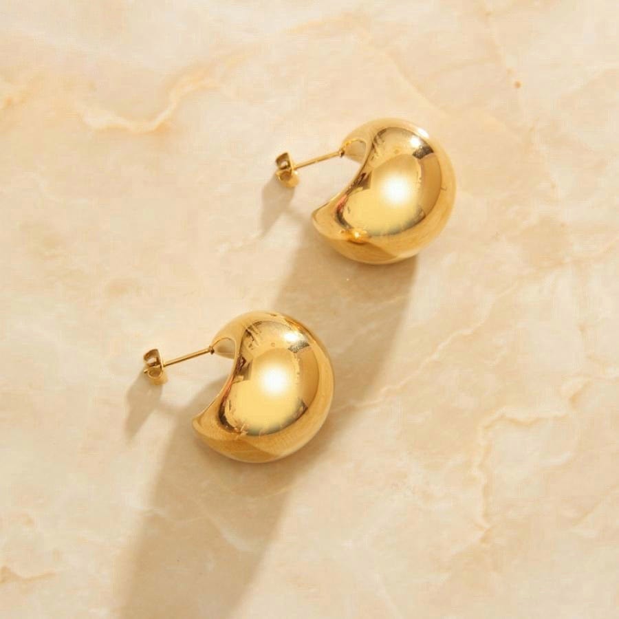 Eugene Boat Earrings featuring a unique boat design, crafted from stainless steel with an 18Kt yellow gold coating, lightweight and stylish.