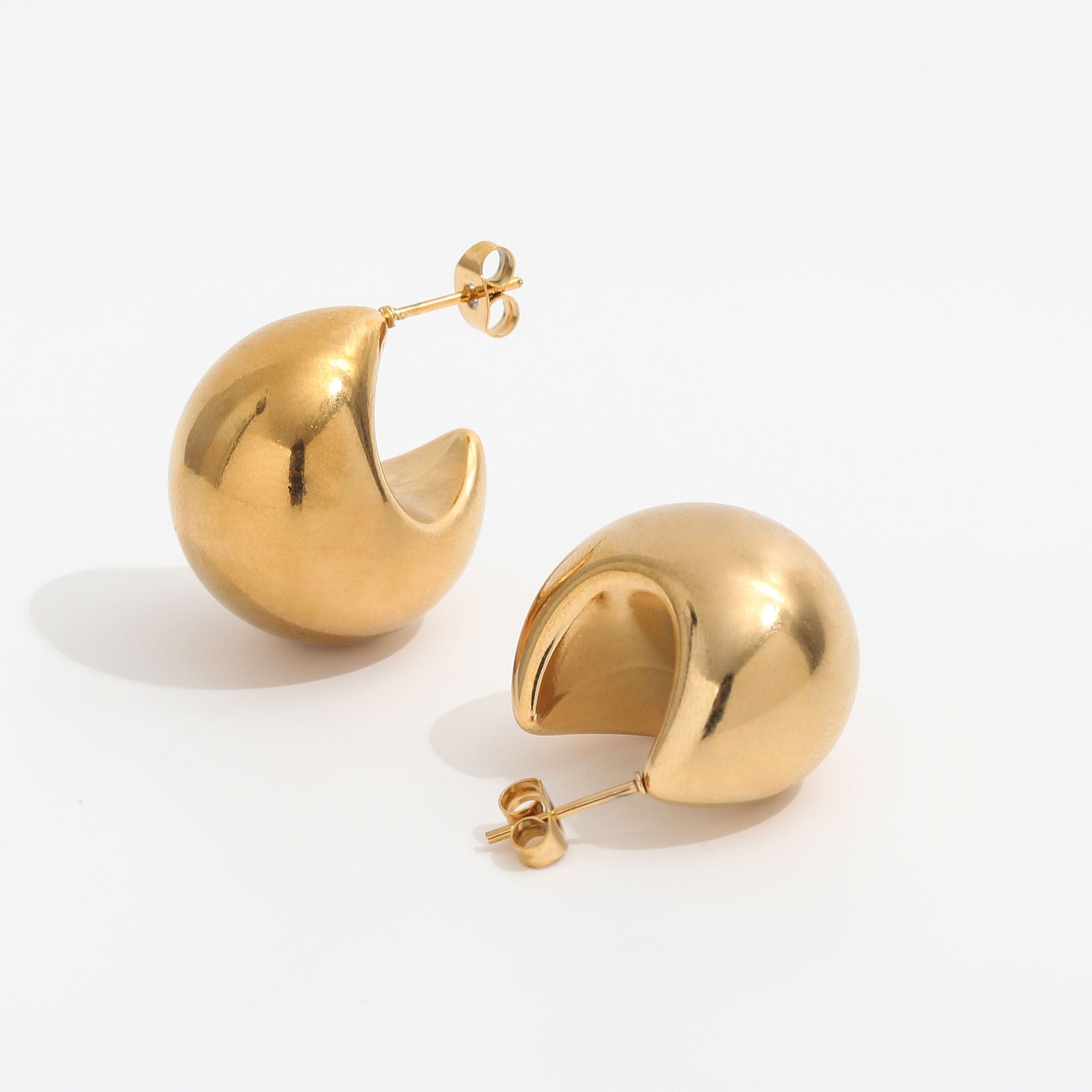 Eugene Boat Earrings featuring a unique boat design, crafted from stainless steel with an 18Kt yellow gold coating, lightweight and stylish.