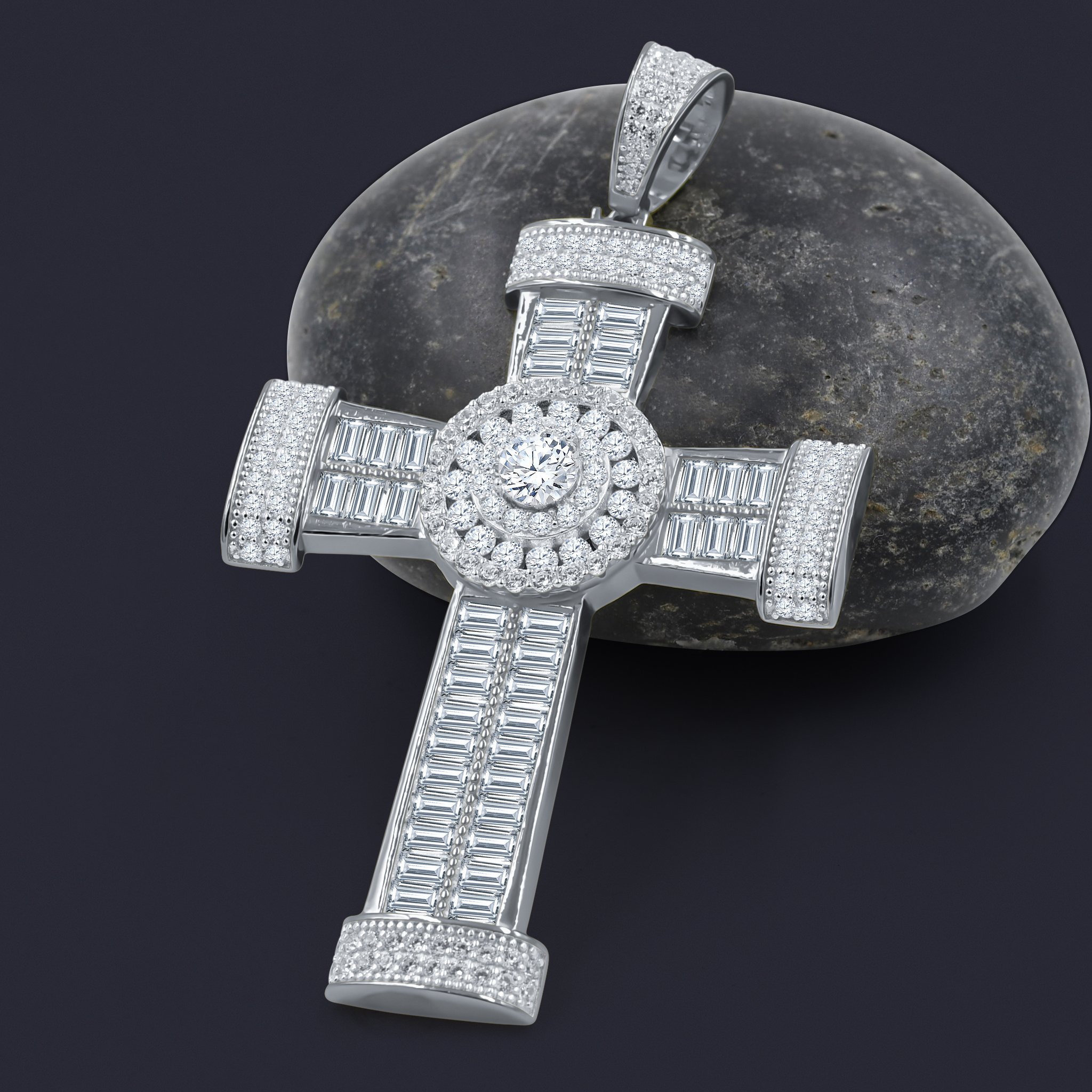 Elegant EVANGELICAL SILVER PENDANT featuring a cross design with cubic zircon stones, crafted from 925 sterling silver.