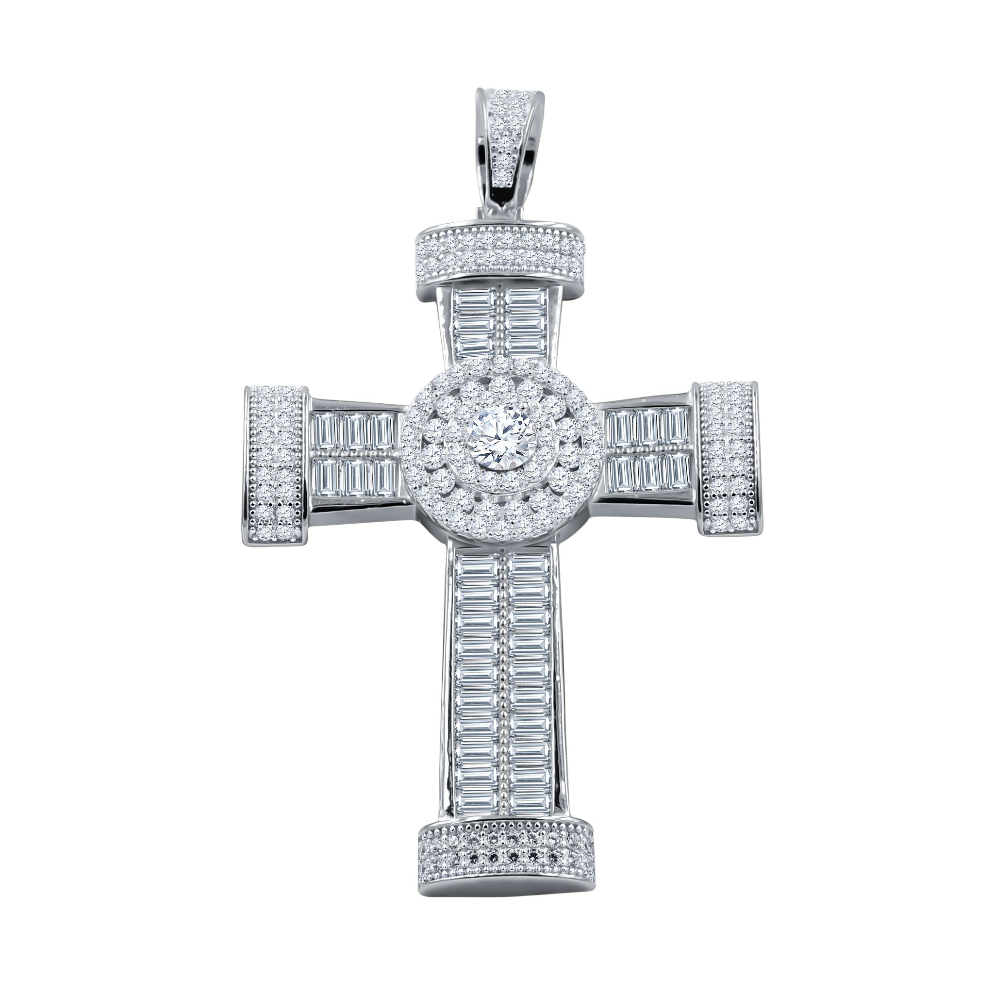 Elegant EVANGELICAL SILVER PENDANT featuring a cross design with cubic zircon stones, crafted from 925 sterling silver.