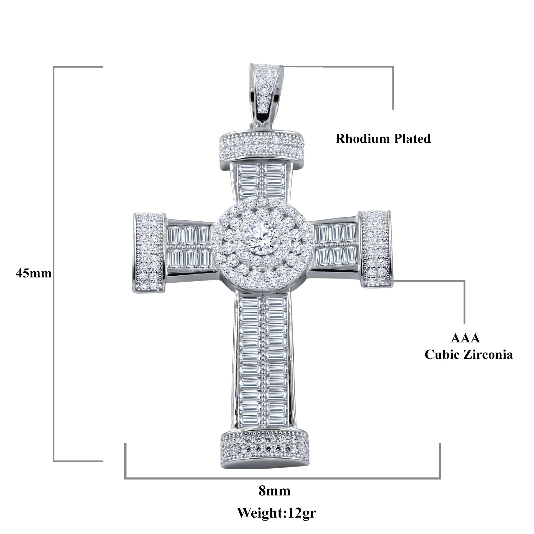 Elegant EVANGELICAL SILVER PENDANT featuring a cross design with cubic zircon stones, crafted from 925 sterling silver.