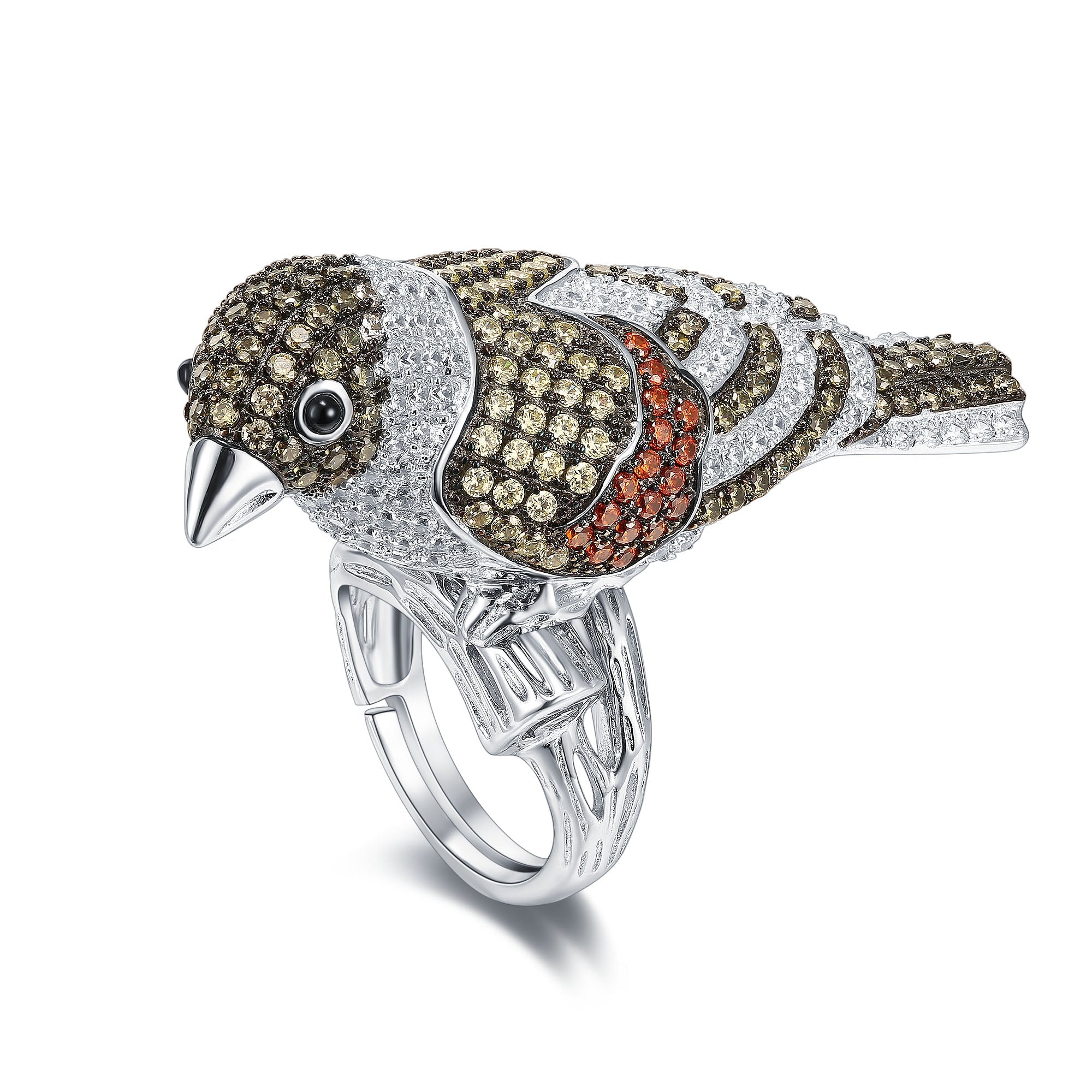 Ever Faith Bird Fantastic Ring made of 925 sterling silver with white sapphire, showcasing a unique bird design.