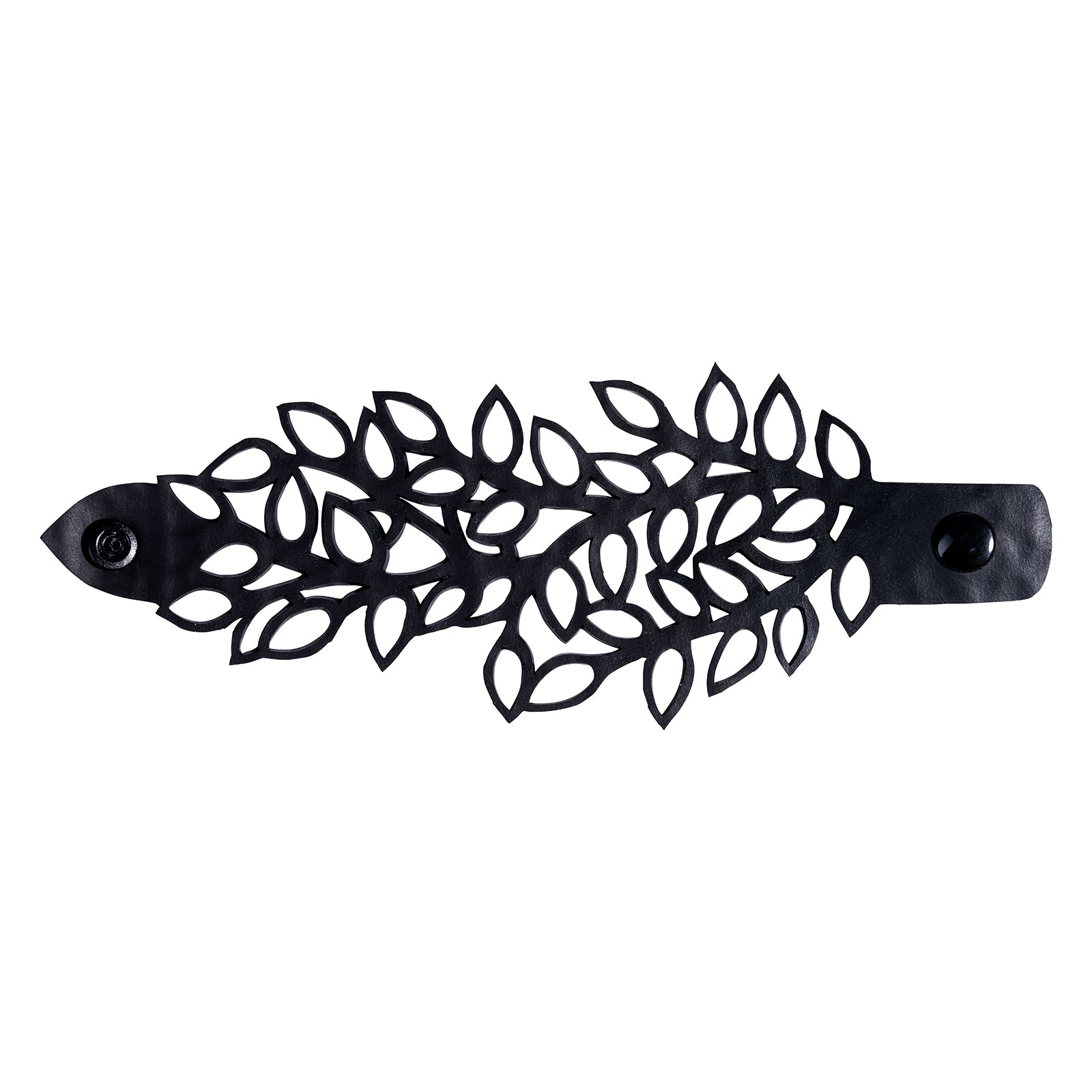 Evergreen Leaf Upcycled Rubber Bracelet made from recycled tyre inner tubes, showcasing intricate design and eco-friendly craftsmanship.