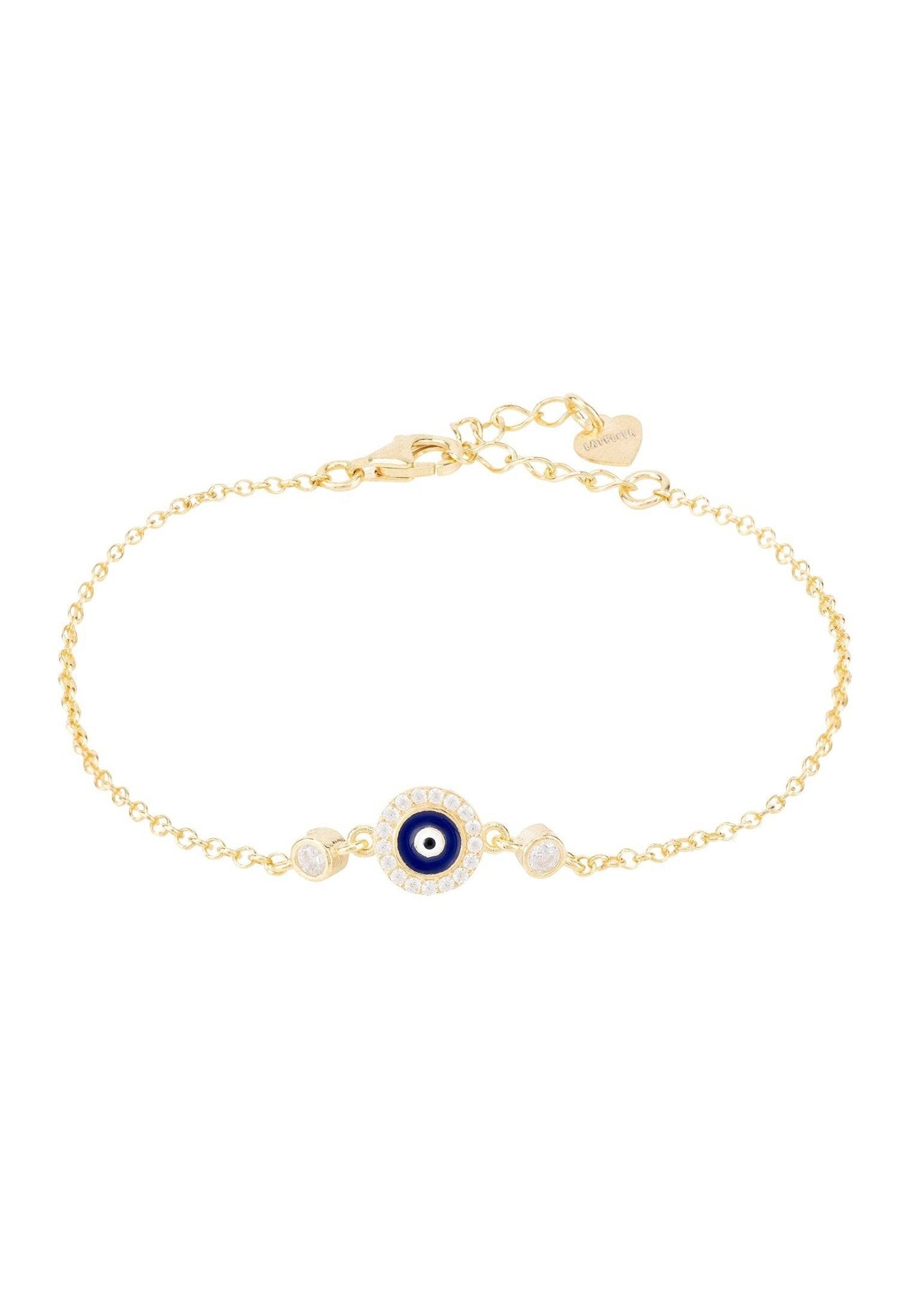 Evil Eye Enamel Dark Blue Bracelet featuring 925 sterling silver, 22ct gold, and zirconia stones, showcasing a protective evil eye design.