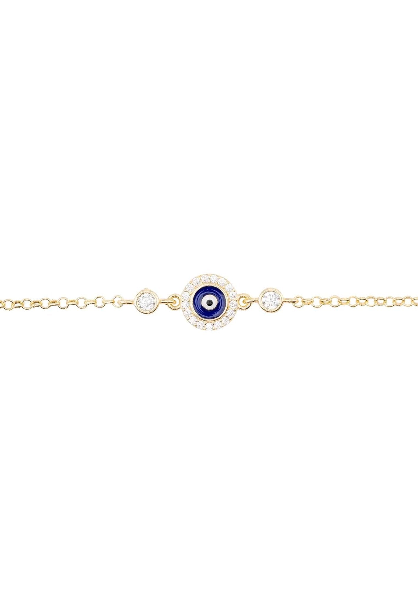 Evil Eye Enamel Dark Blue Bracelet featuring 925 sterling silver, 22ct gold, and zirconia stones, showcasing a protective evil eye design.