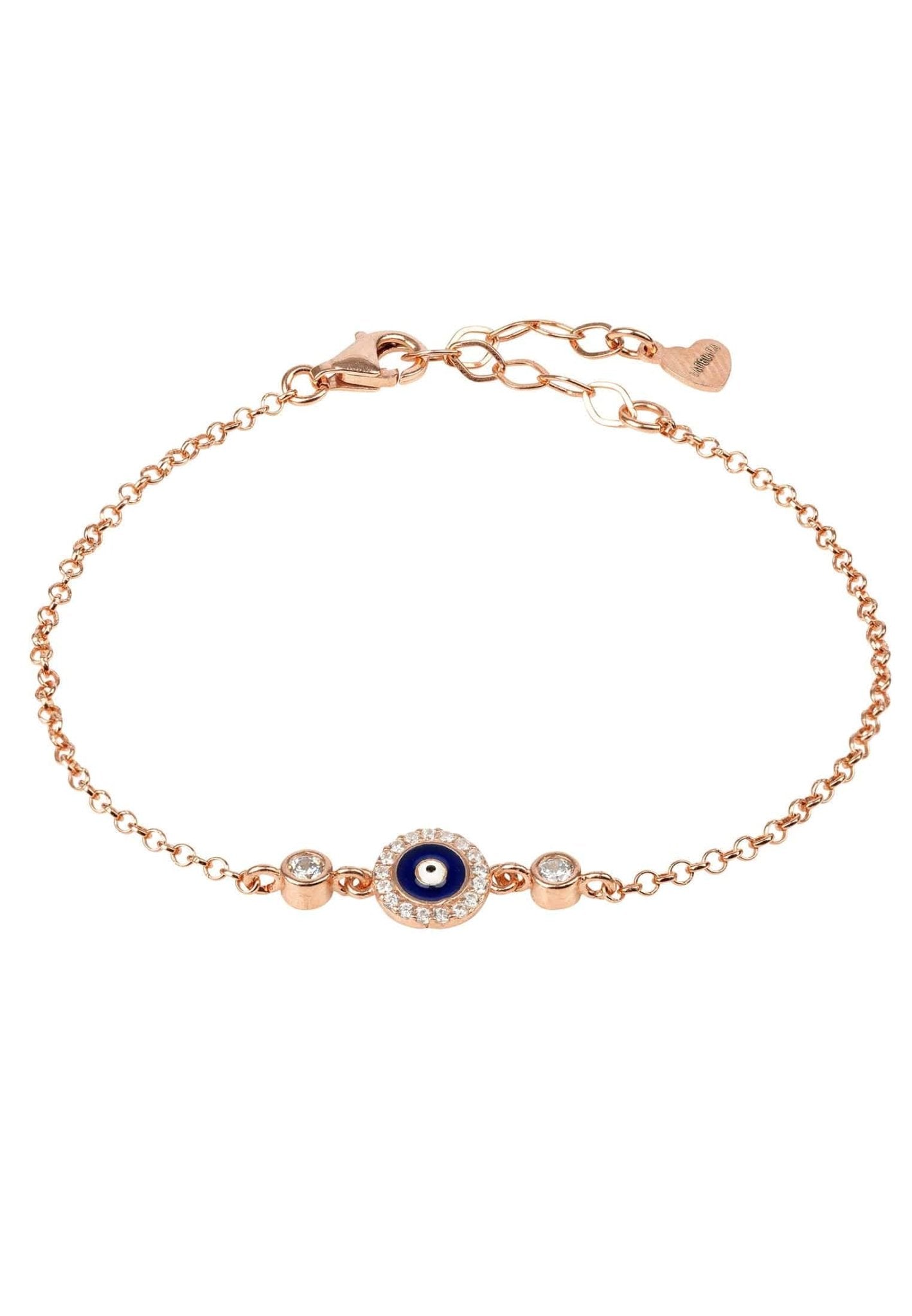 Evil Eye Enamel Dark Blue Bracelet in rosegold with zirconia accents, showcasing a protective symbol and elegant design.