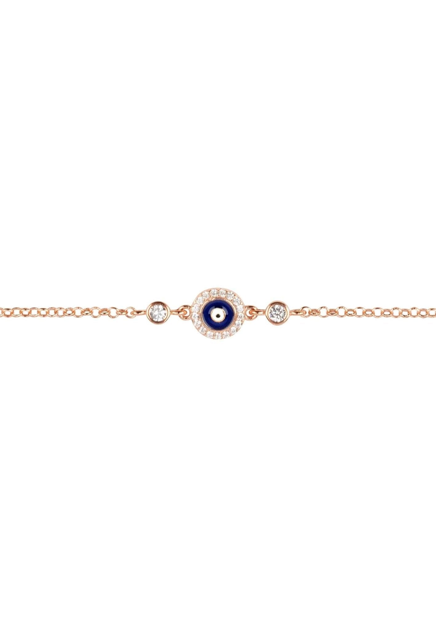 Evil Eye Enamel Dark Blue Bracelet in rosegold with zirconia accents, showcasing a protective symbol and elegant design.