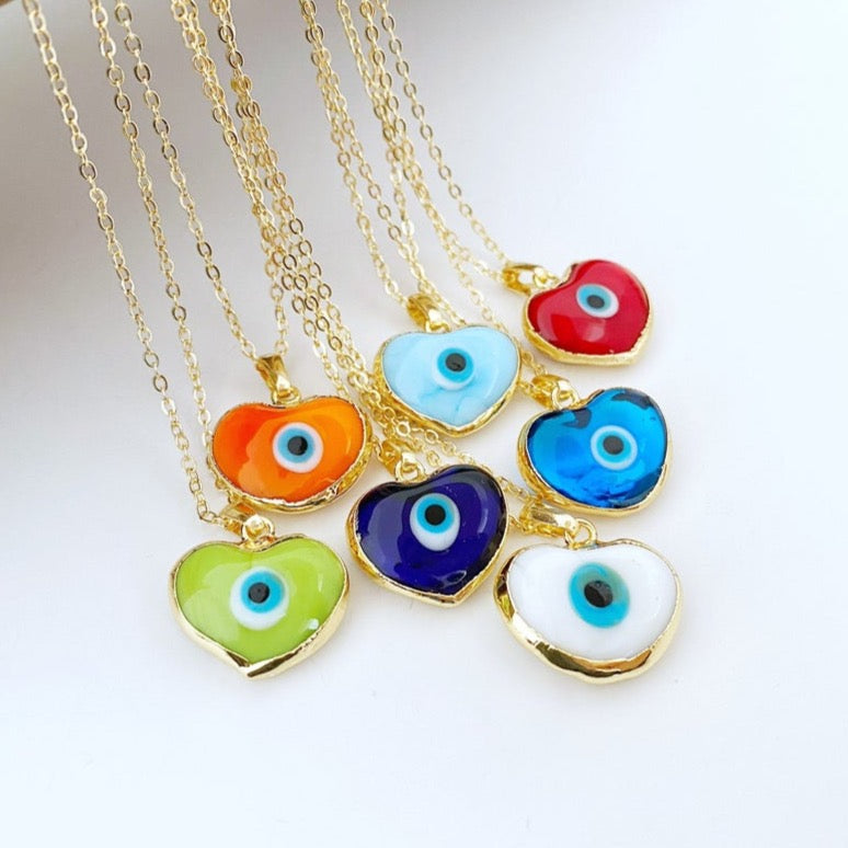 A stunning Evil Eye Necklace featuring colorful handmade Murano glass beads and a gold stainless steel chain, perfect for Mother's Day gifts.