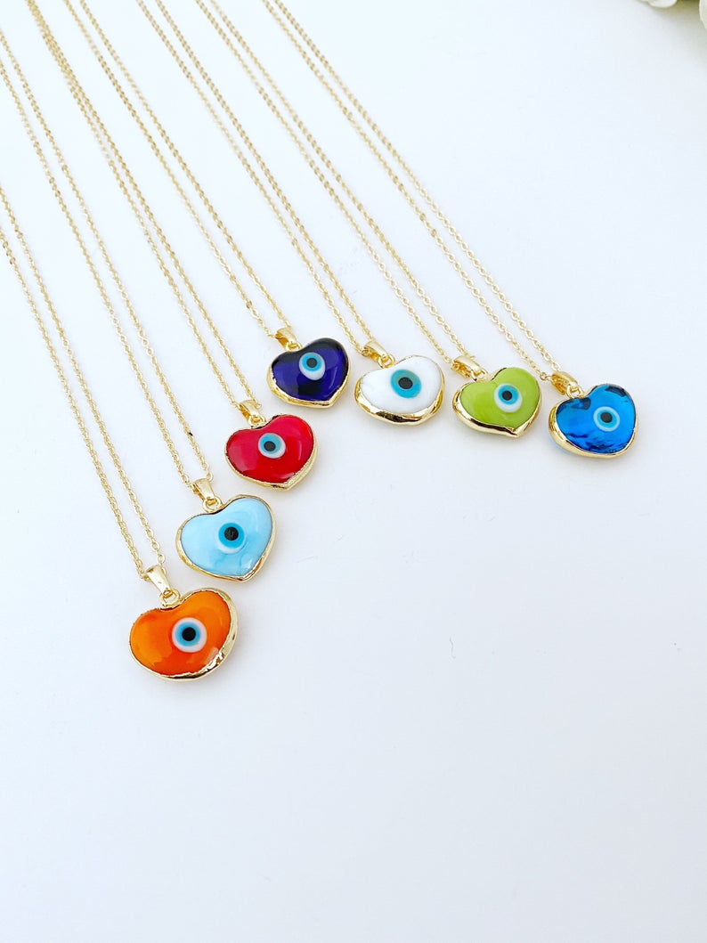 A stunning Evil Eye Necklace featuring colorful handmade Murano glass beads and a gold stainless steel chain, perfect for Mother's Day gifts.