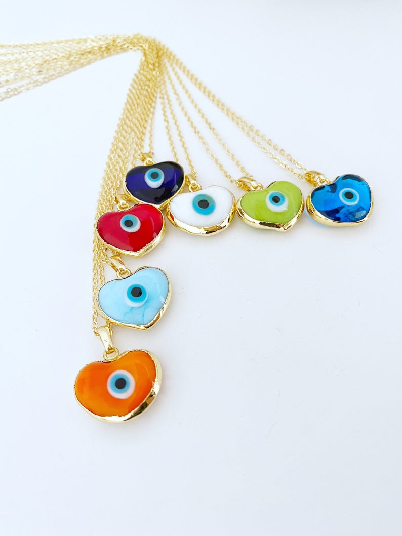 A stunning Evil Eye Necklace featuring colorful handmade Murano glass beads and a gold stainless steel chain, perfect for Mother's Day gifts.