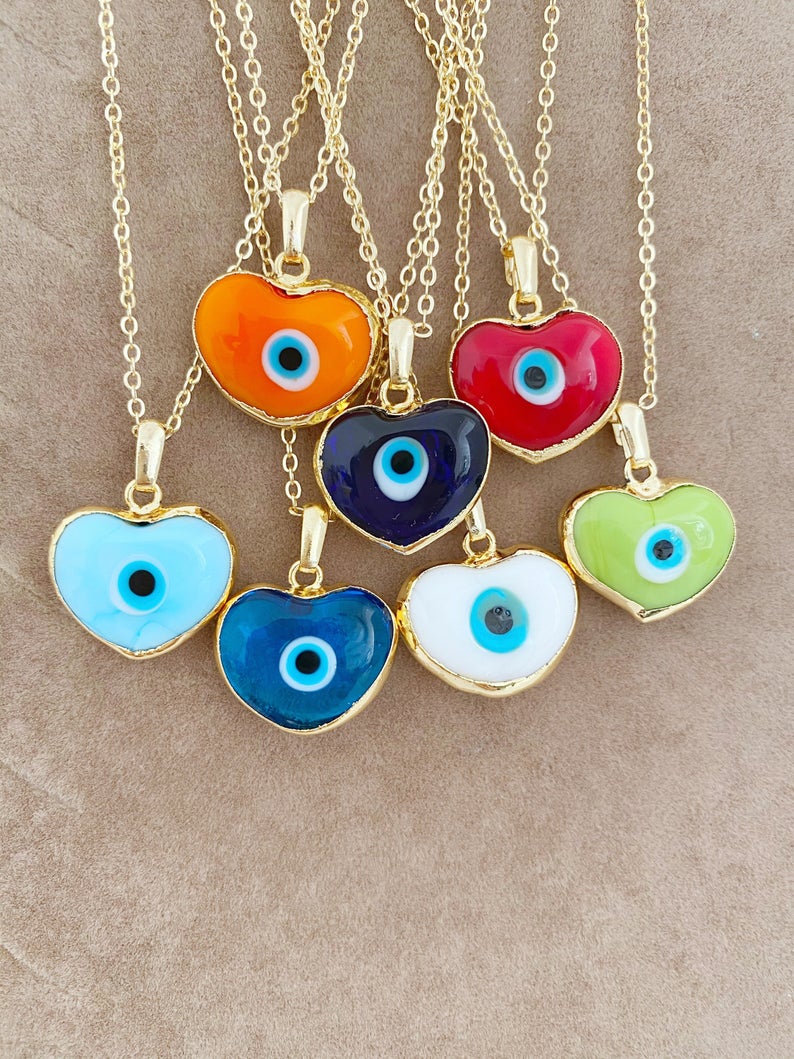 A stunning Evil Eye Necklace featuring colorful handmade Murano glass beads and a gold stainless steel chain, perfect for Mother's Day gifts.