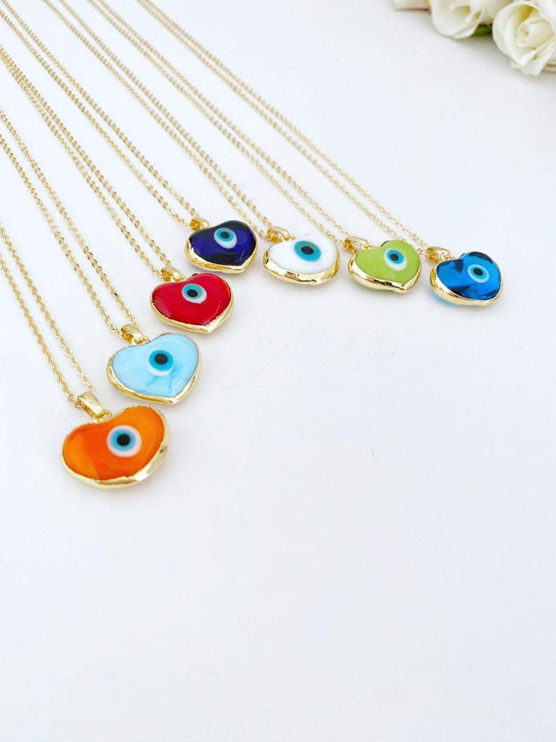 A stunning Evil Eye Necklace featuring colorful handmade Murano glass beads and a gold stainless steel chain, perfect for Mother's Day gifts.