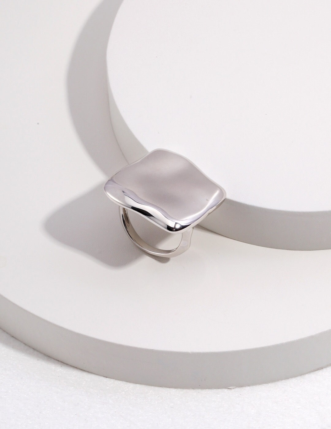 Exaggerated Square Concave and Convex Polished Ring, handmade with gold vermeil, showcasing its unique design and polished finish.