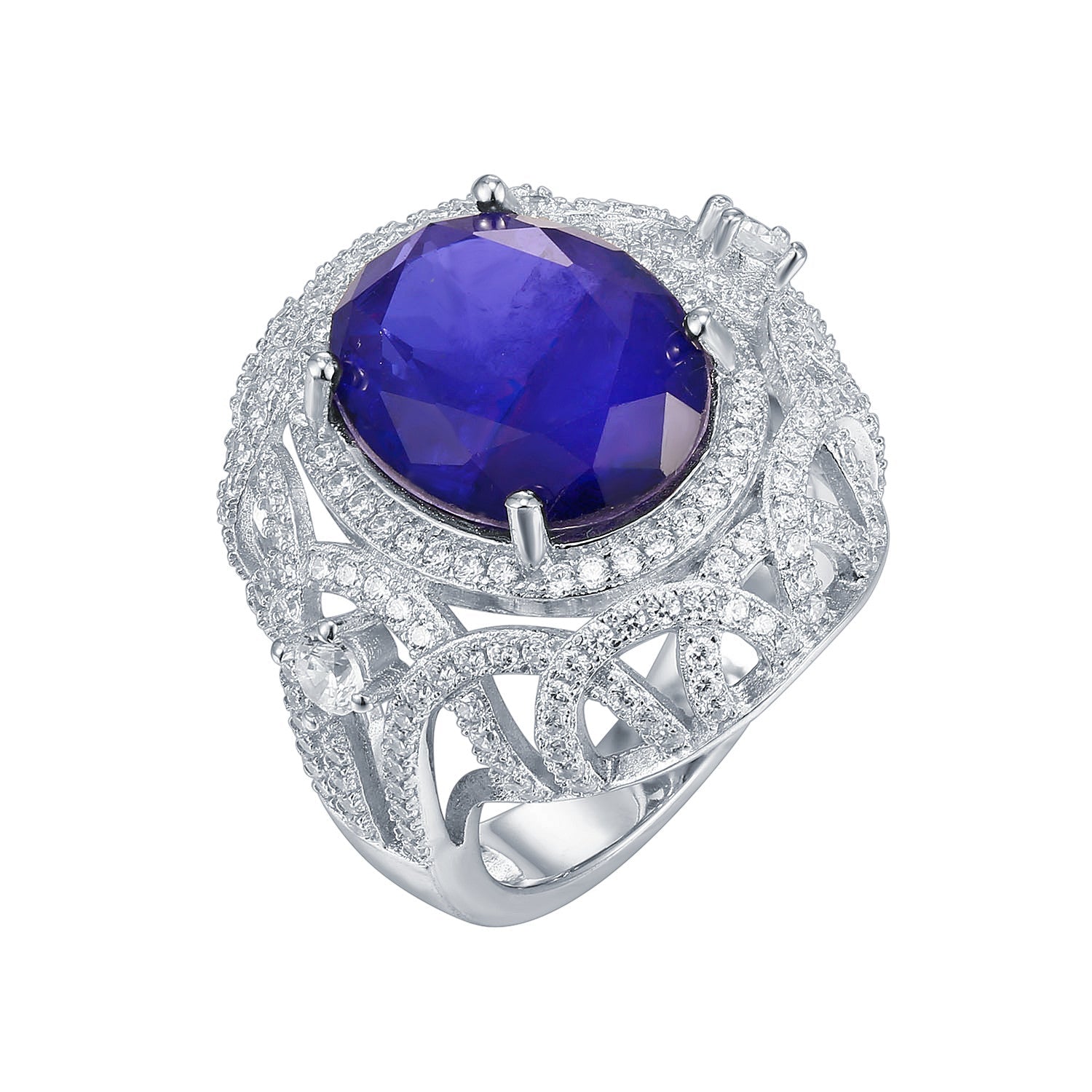 Excellent cut tanzanite luxury ring in 925 sterling silver with white gold finish, featuring a stunning Lachouette gemstone.